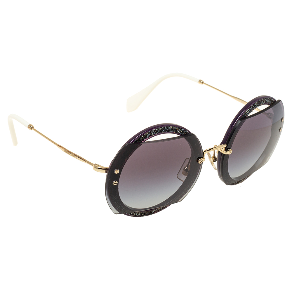 Image of Miu Miu Black Gradient Glitter Reveal Evolution SMURS Round Sunglasses