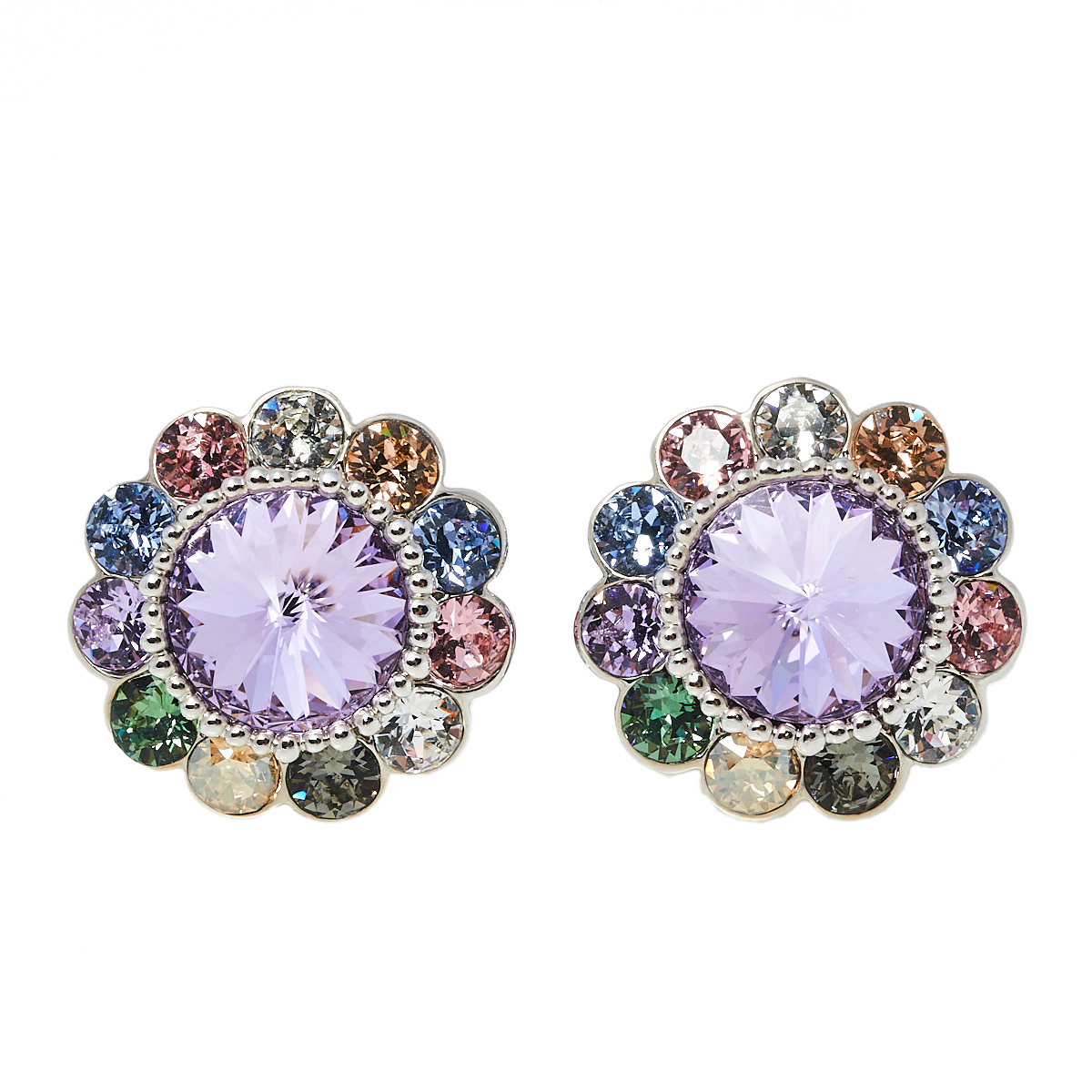 Miu Miu Multicolor Crystals Flower Clip-On Stud Earrings