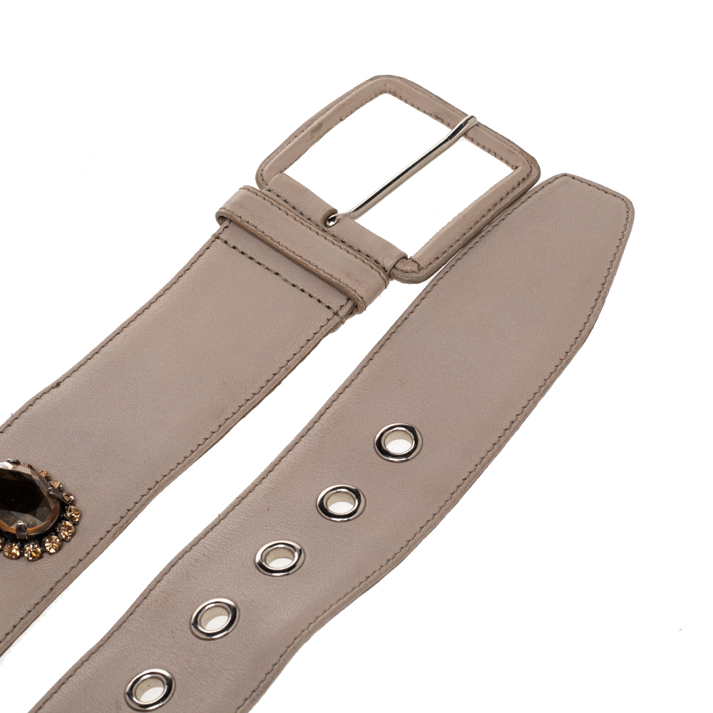 Miu Miu Beige Soft Leather Embellished Buckle Belt 70CM