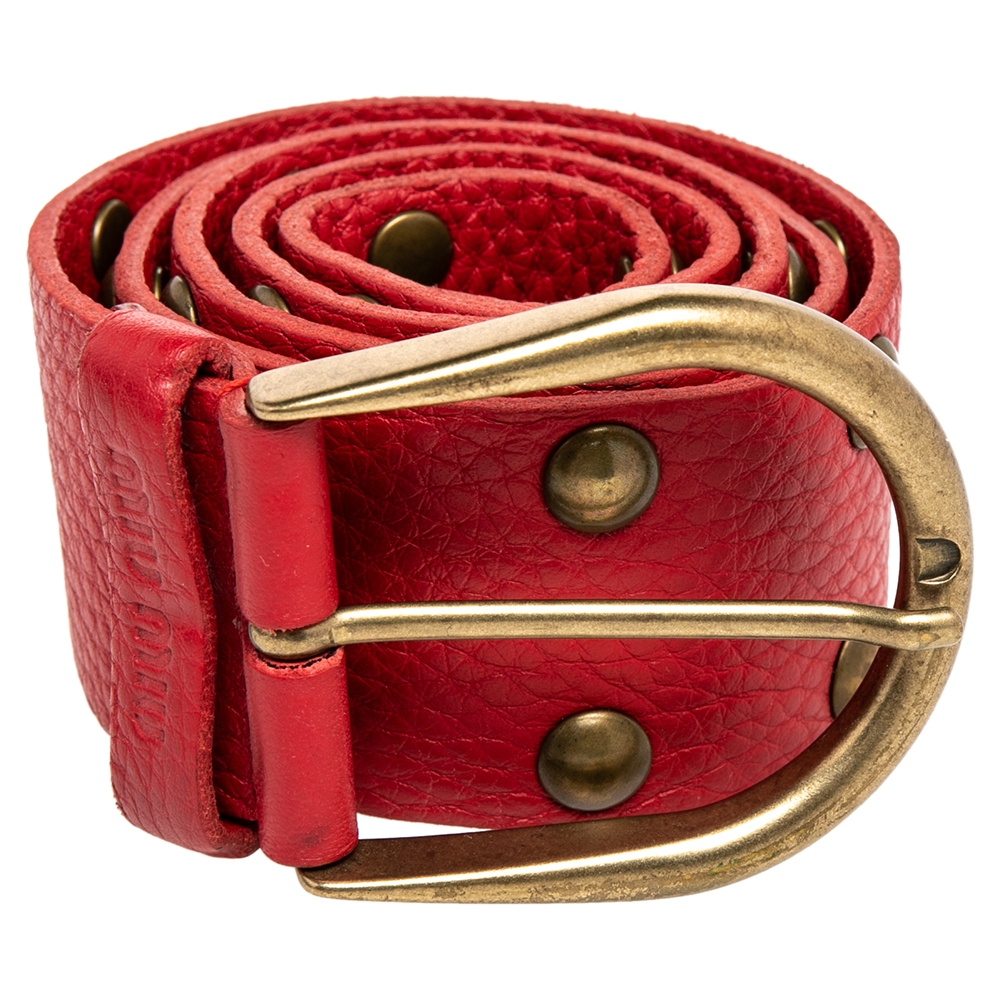 Miu Miu Red Leather Studded Belt 75