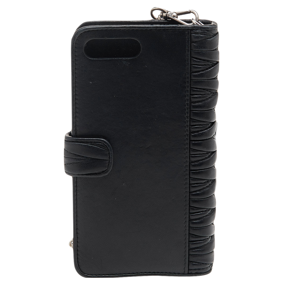 Miu Miu Black Matelasse Leather Flower Embellished IPhone 8 Plus Case