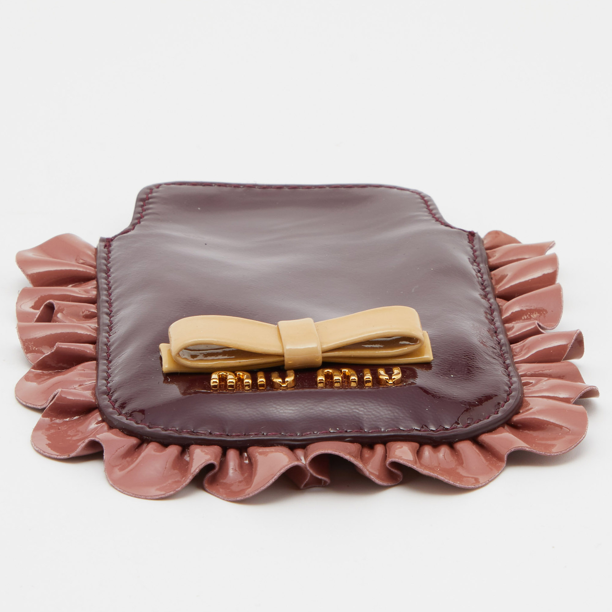 Miu Miu Burgundy/Pink Patent Leather Ruffle Phone Case