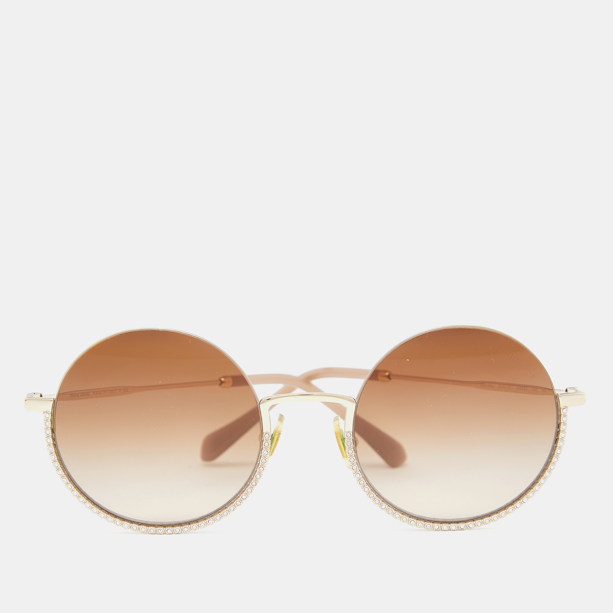 Miu Miu Gold/Orange Gradient SMU69U Embellished Round Sunglasses