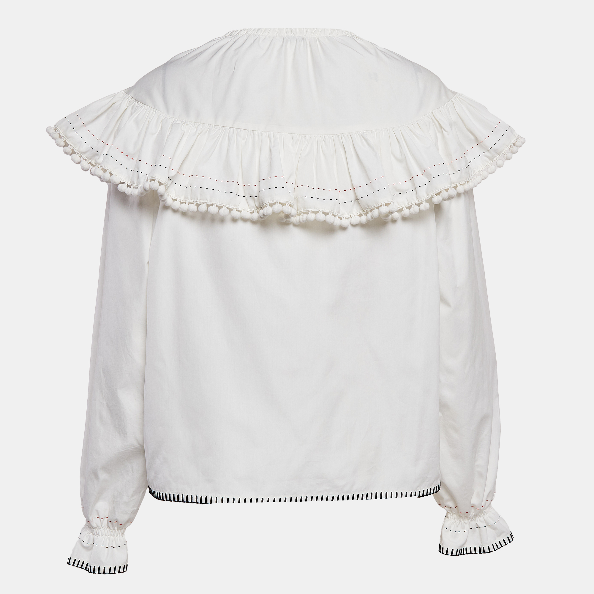 Miu Miu Off-White Contrast Stitch Poplin Ruffled Blouse M