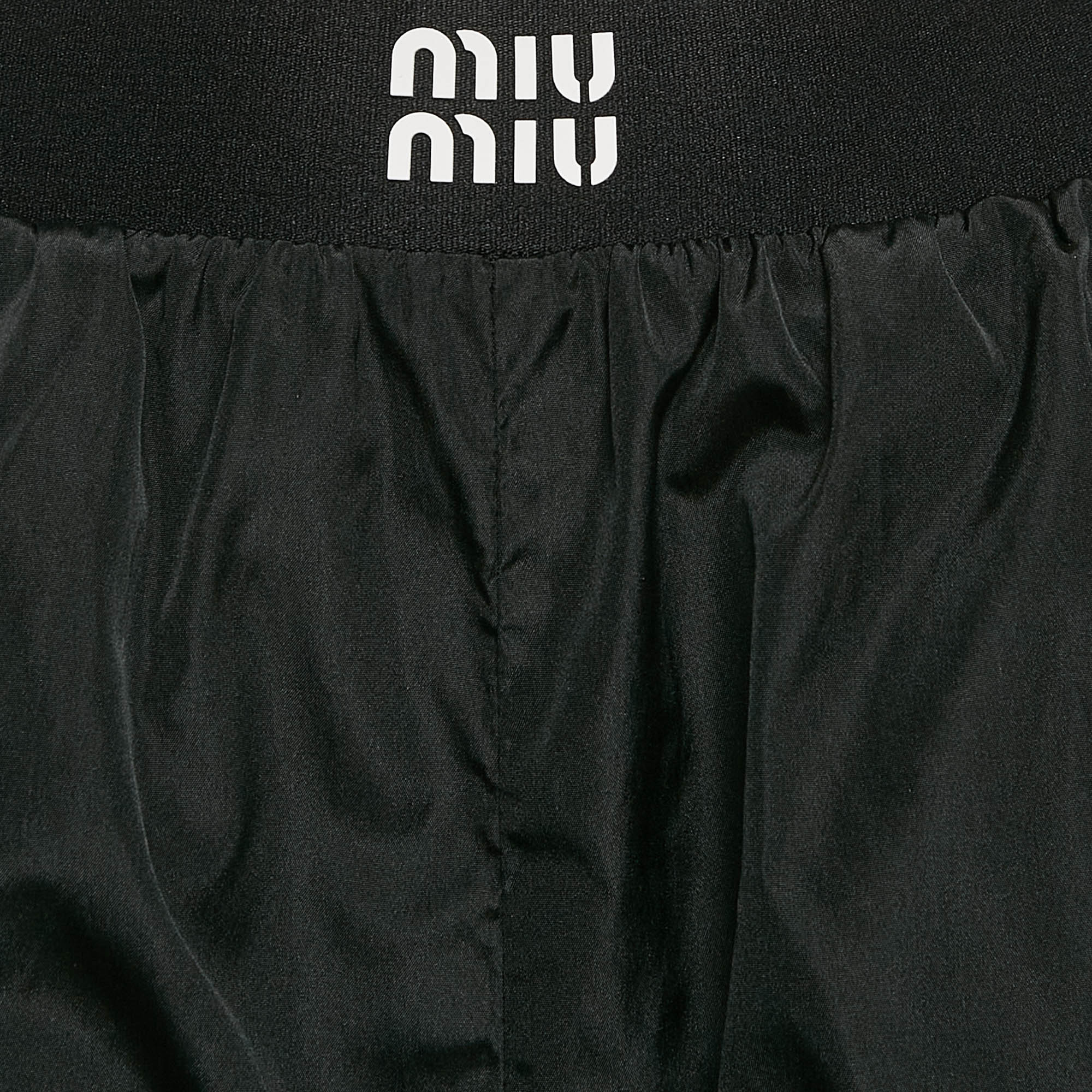 Miu Miu Black Logo-Print Technical Silk Shorts XS