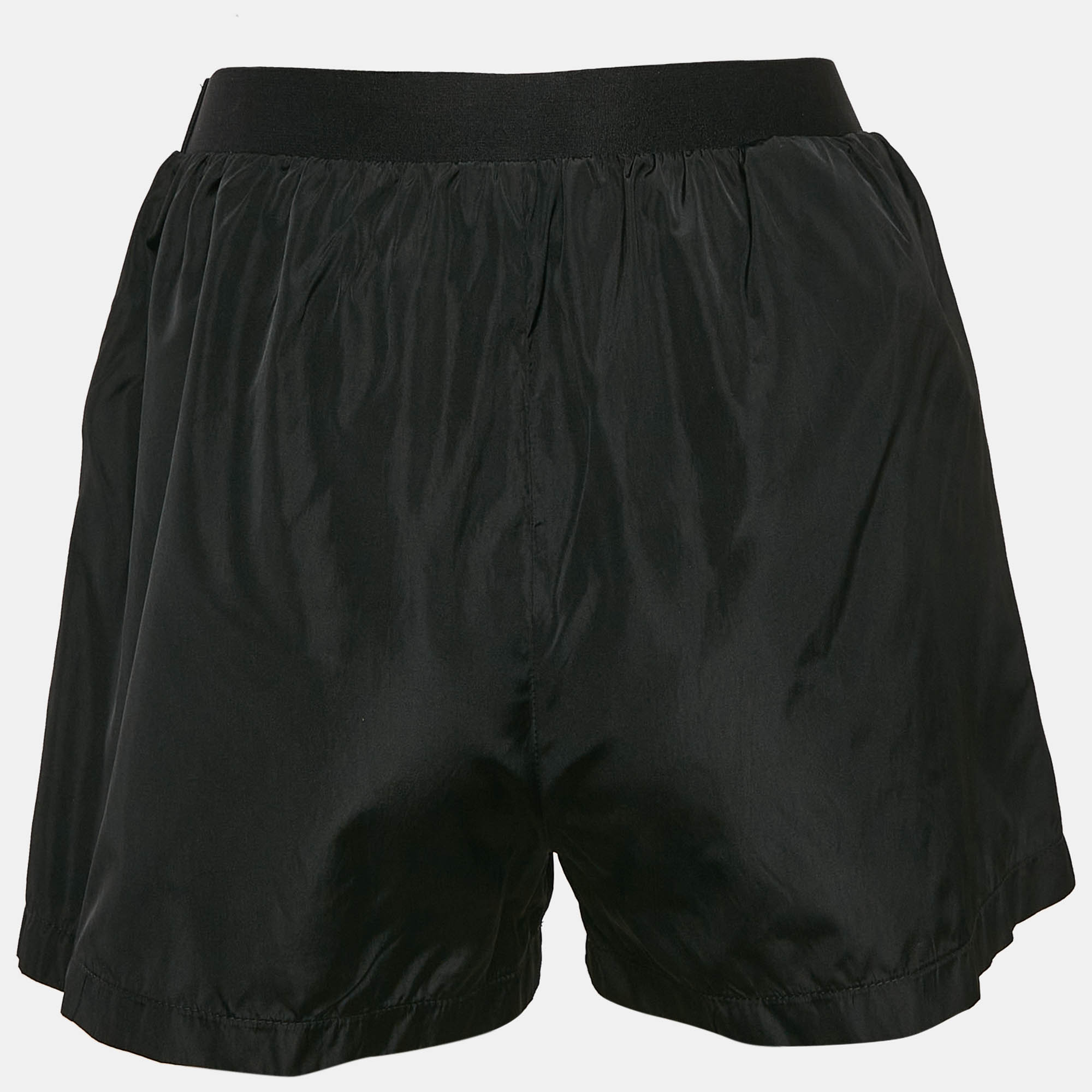 Miu Miu Black Logo-Print Technical Silk Shorts XS