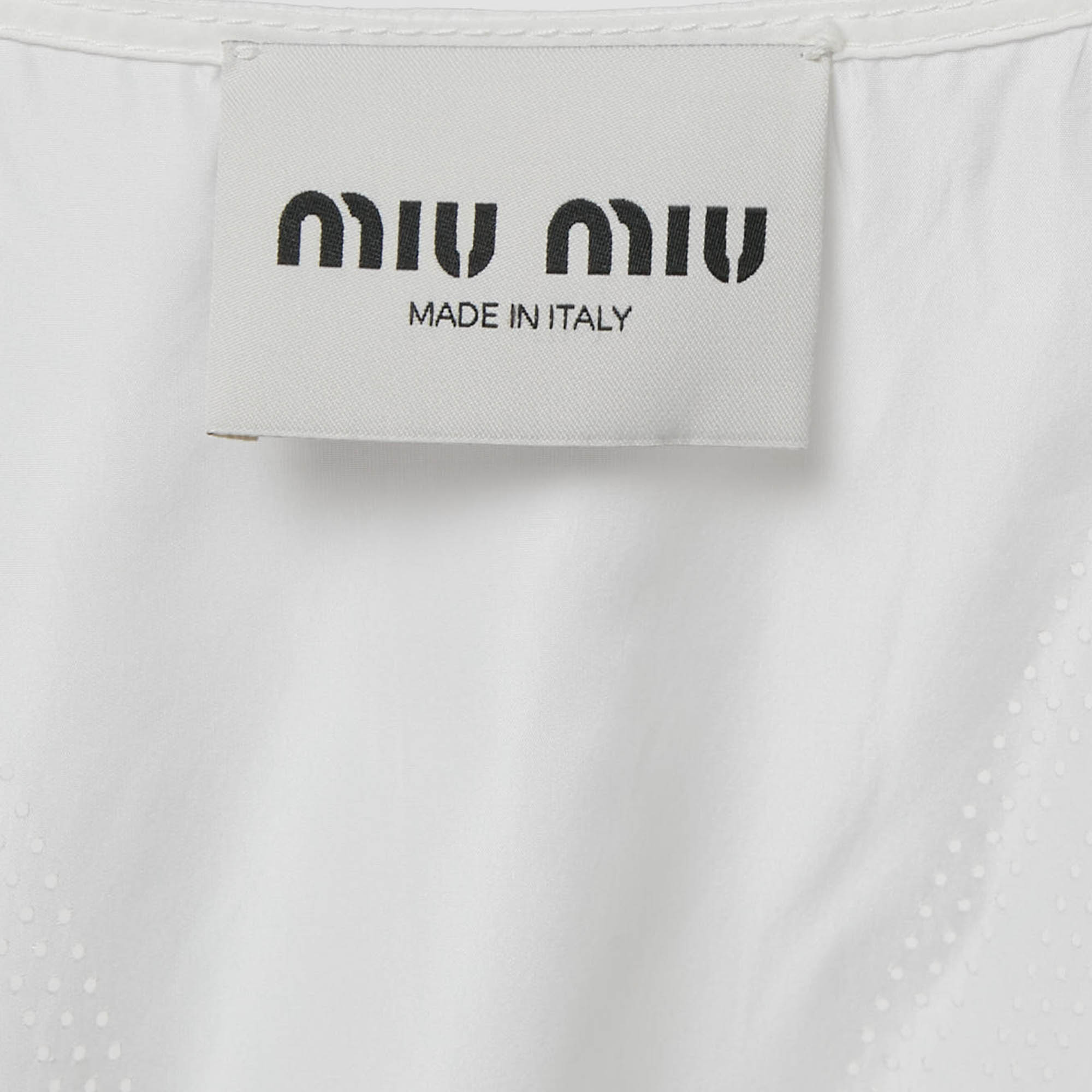 Miu Miu White Technical Silk Perforated Detail Sleeveless Mini Dress XS