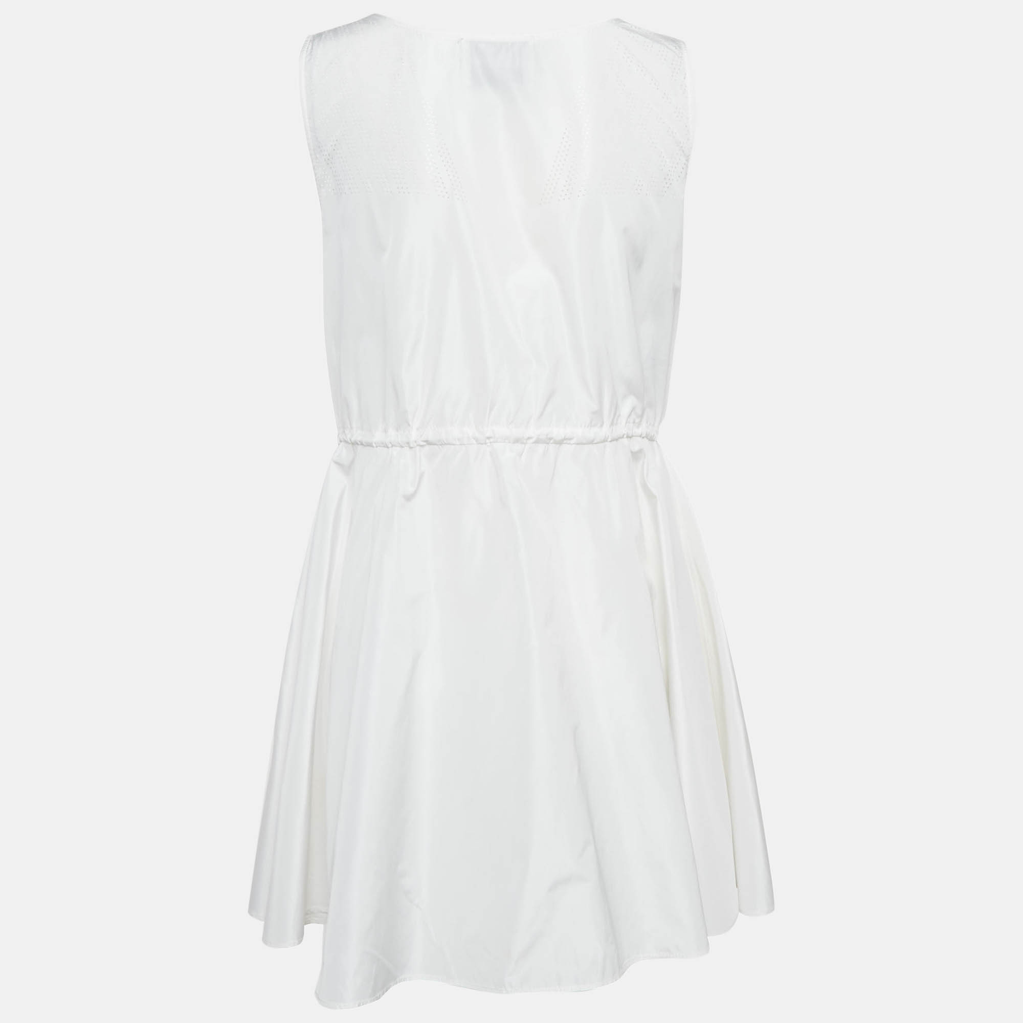 Miu Miu White Technical Silk Perforated Detail Sleeveless Mini Dress XS