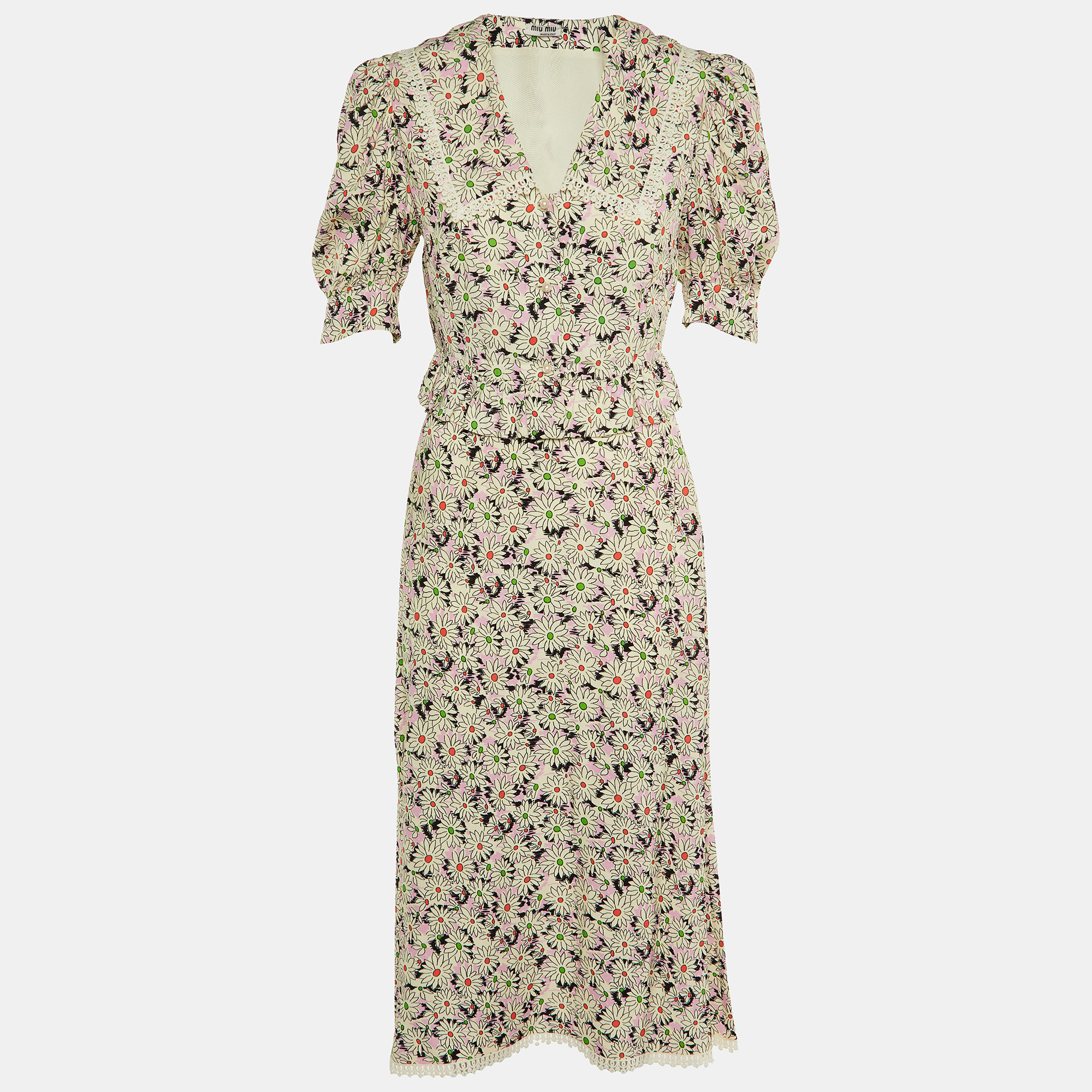 Miu Miu Multicolor Floral Printed Crepe Button Front Top & Midi Skirt Set S
Miu Miu Multicolor Floral Printed Crepe Button Front Top & Midi Skirt Set S