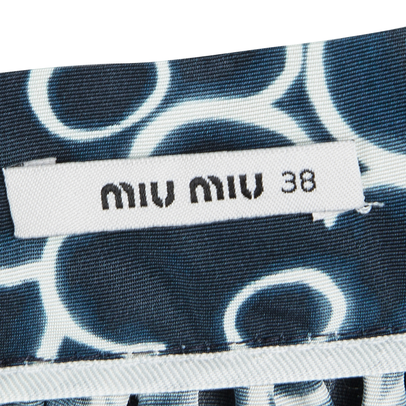 Miu Miu Blue Floral Printed Silk Gathered High Waist Midi Skirt S