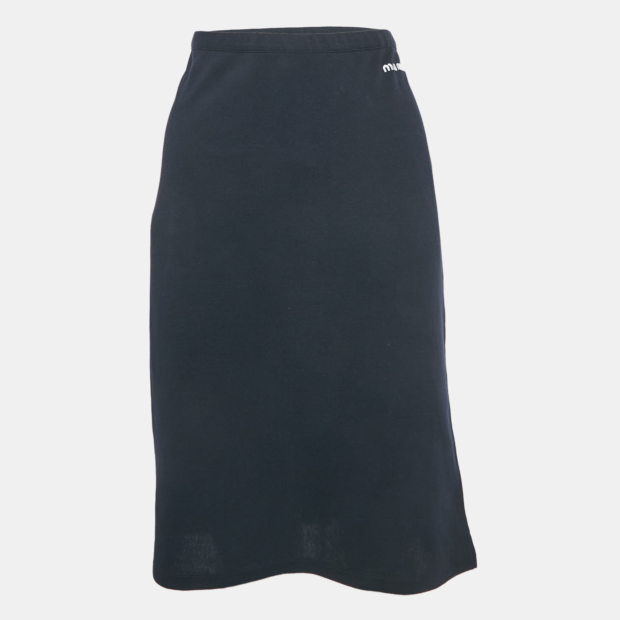 Miu Miu Navy Blue Logo Embroidered Cotton Knit Short Skirt XL 
Miu Miu Navy Blue Logo Embroidered Cotton Knit Short Skirt XL
