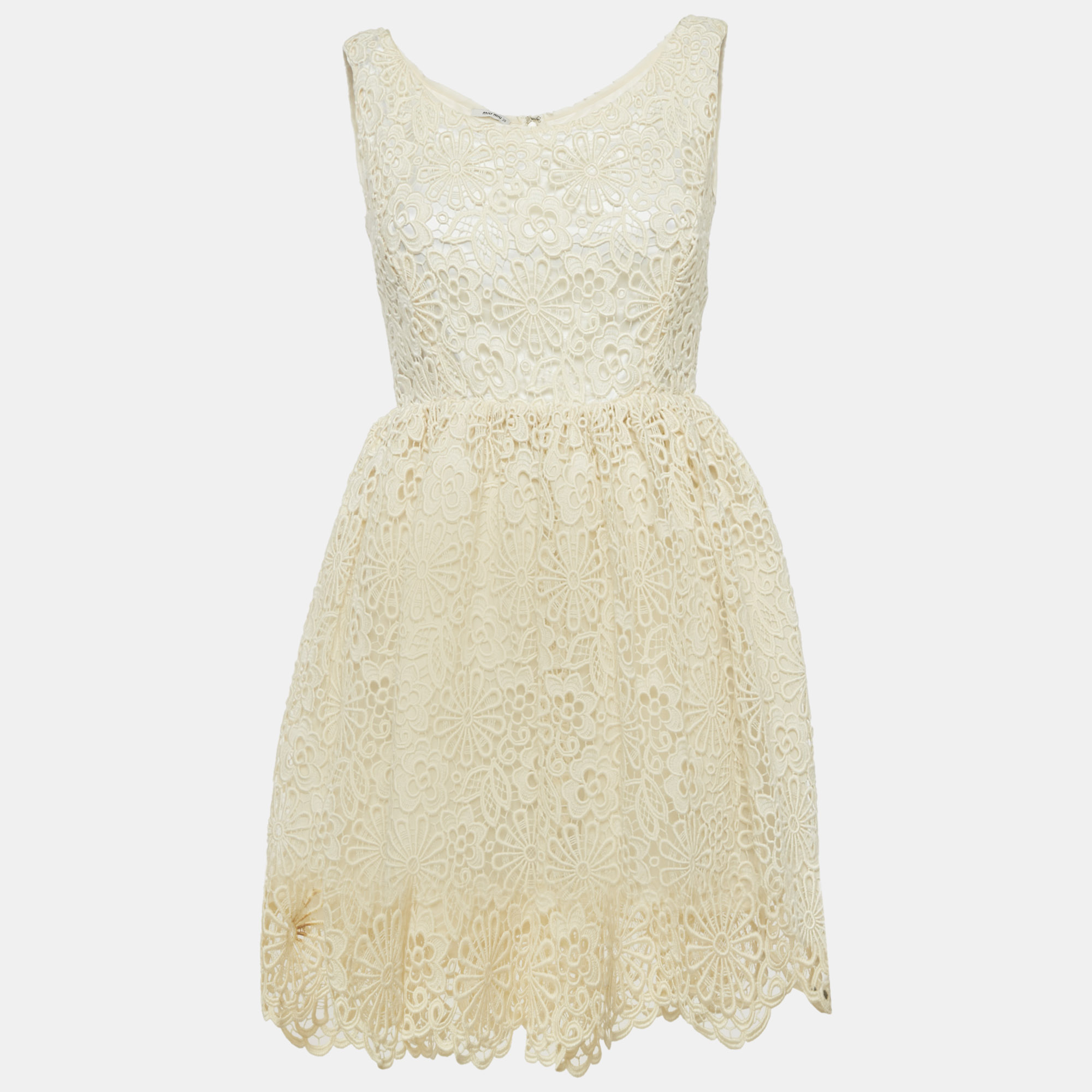 Miu Miu Cream Cord Guipure Lace Mini Flared Dress S
Miu Miu Cream Cord Guipure Lace Mini Flared Dress S