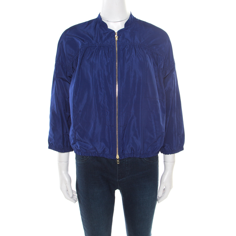 Image of Miu Miu Cobalt Blue Windbreaker Zip Front Jacket S