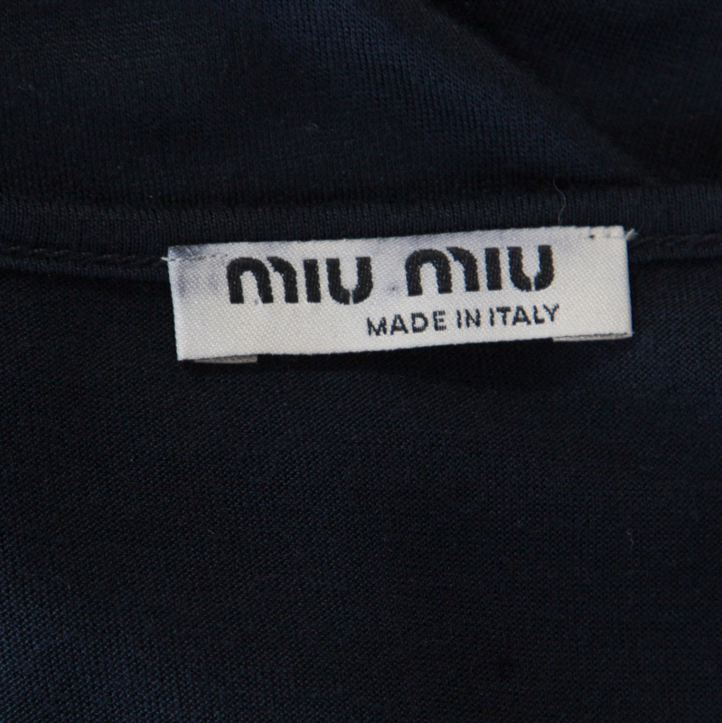 Miu Miu Navy Blue Cotton Jersey Gathered Dress S