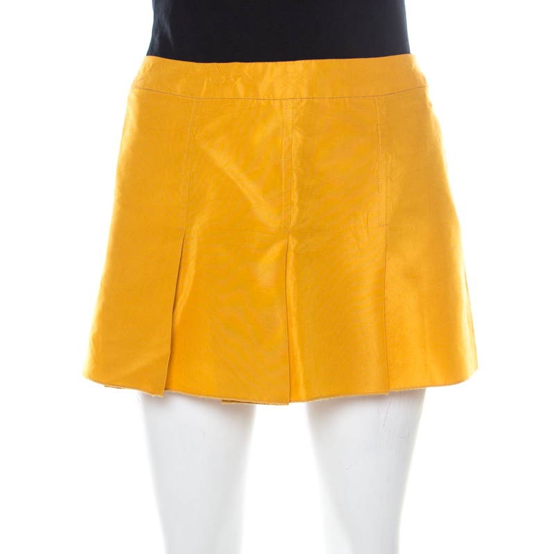 Miu miu yellow taffeta box pleat mini skirt s