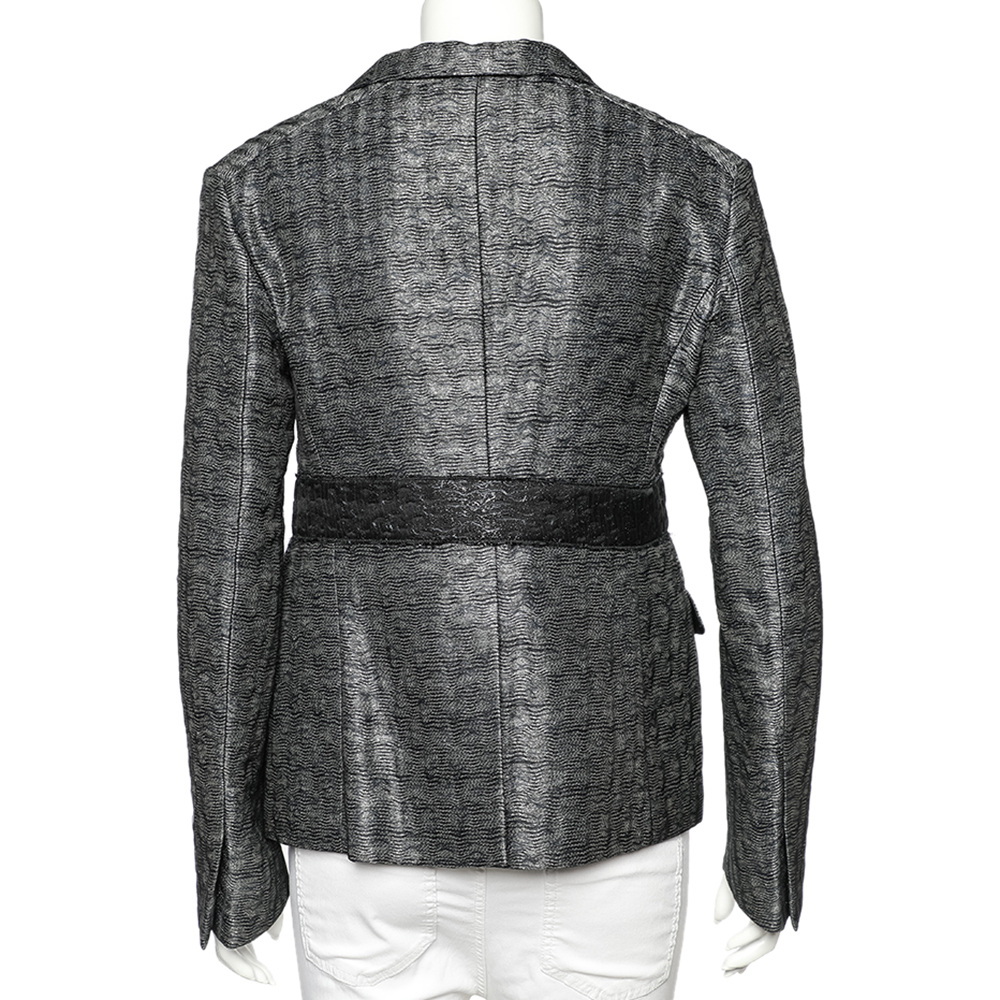 Miu Miu Charcoal Grey Patterned Lurex Silk Button Front Blazer M