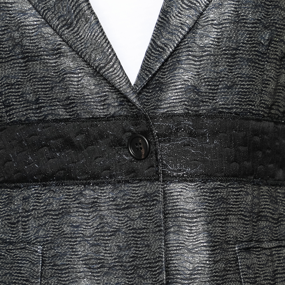 Miu Miu Charcoal Grey Patterned Lurex Silk Button Front Blazer M