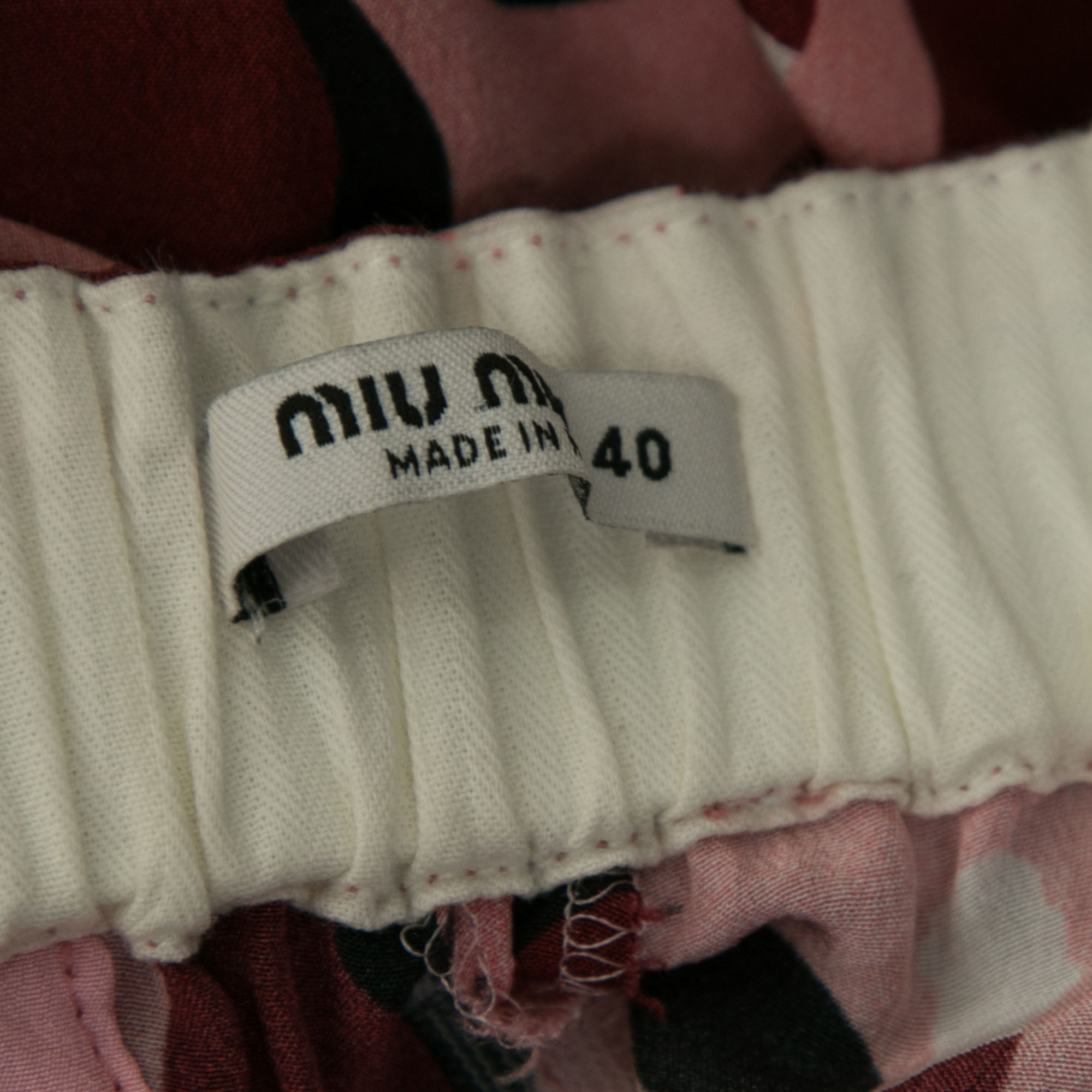 Miu Miu Pink Printed Silk Cropped Straight Leg Pants S