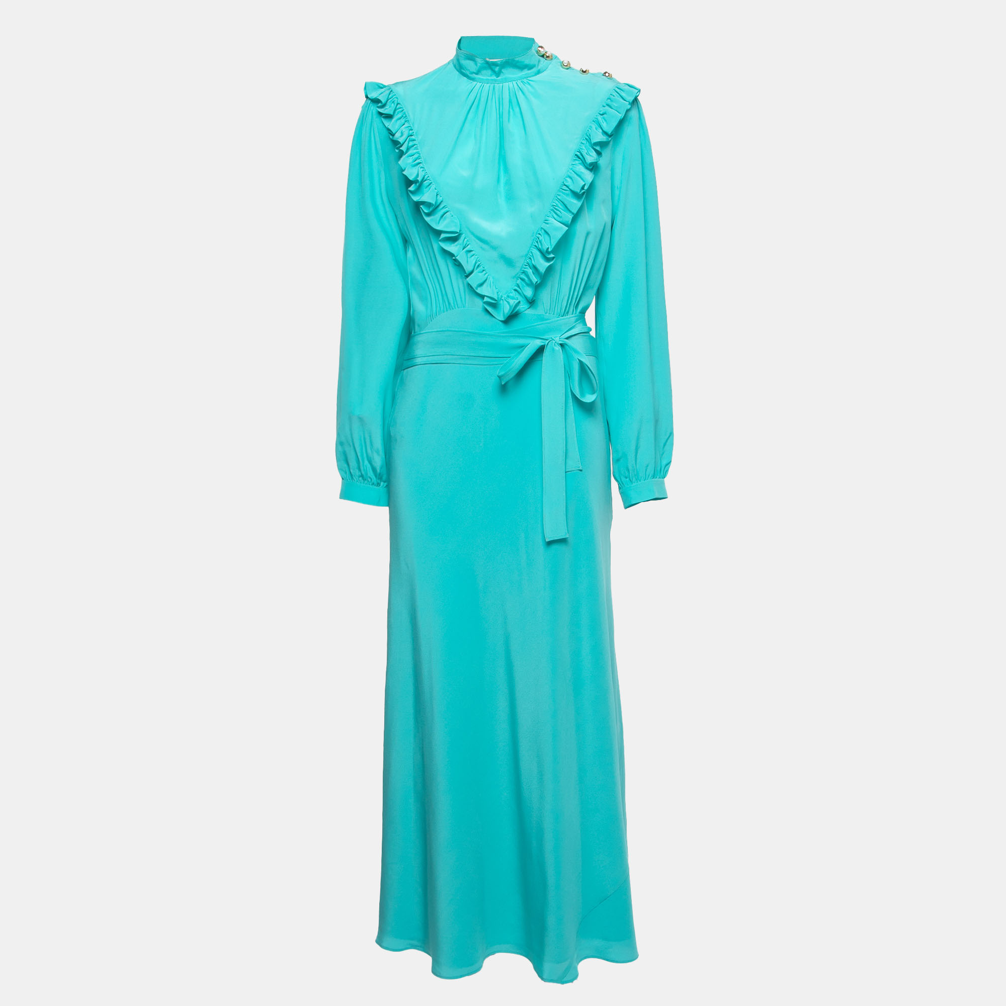 Miu Miu Turquoise Blue Silk Crepe De Chine Long Dress M