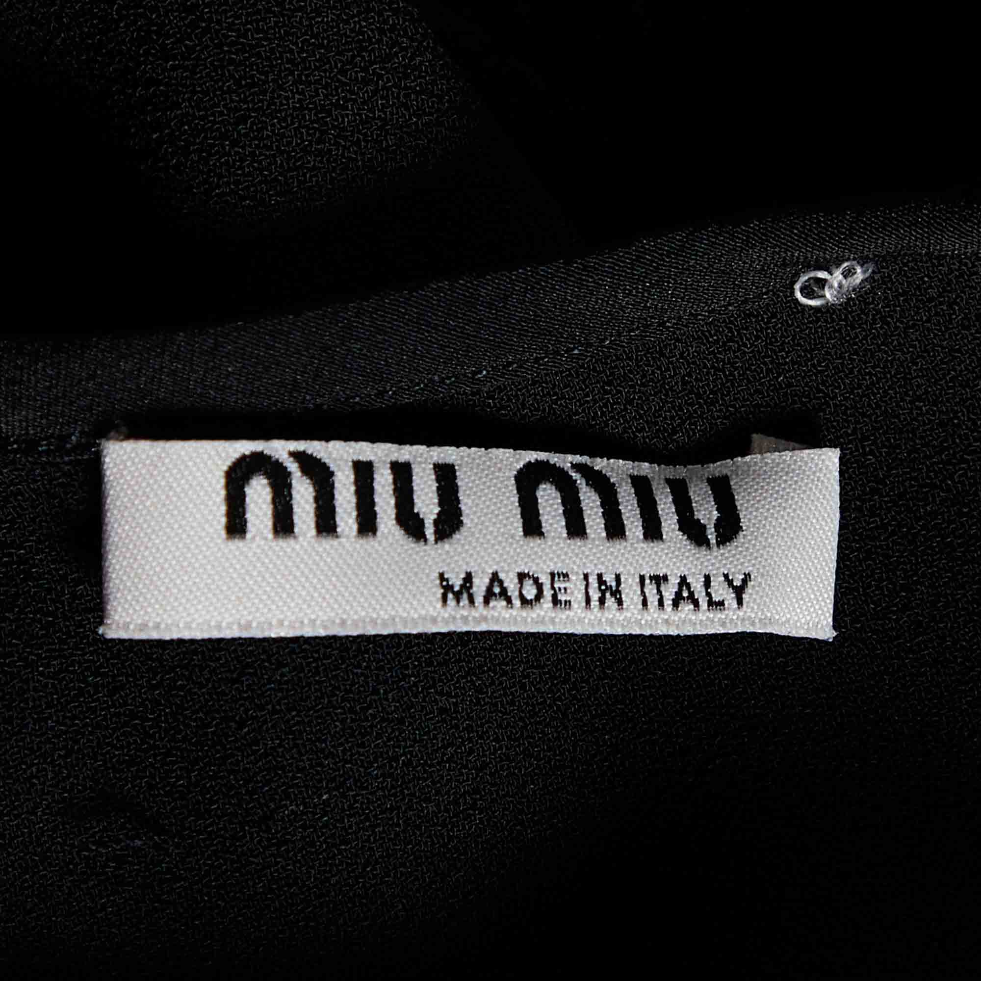 Miu Miu Black Silk Crepe & Tulle Embellished Detail Sleeveless Top M