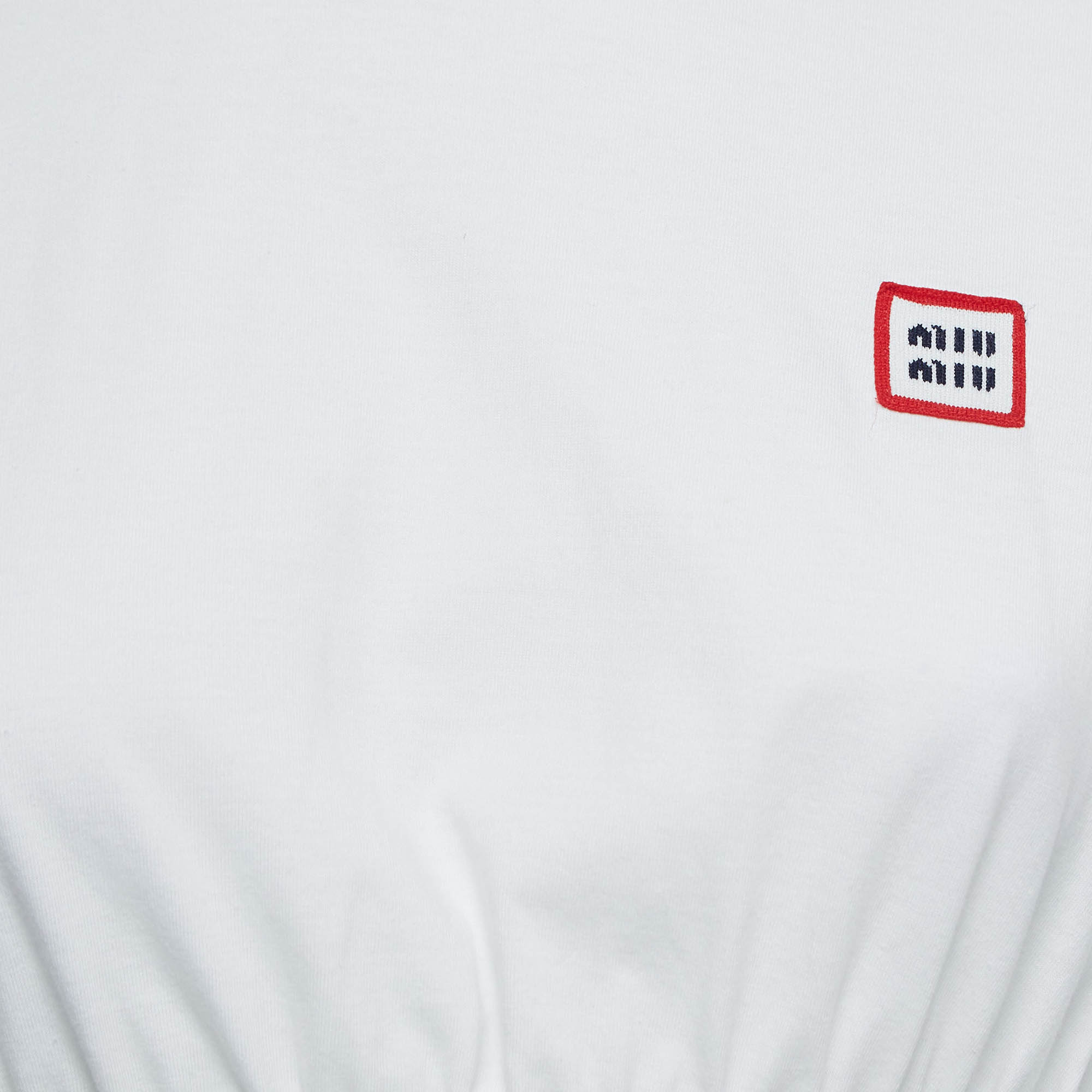 Miu Miu White Cotton Logo Patch Crop T-Shirt XS