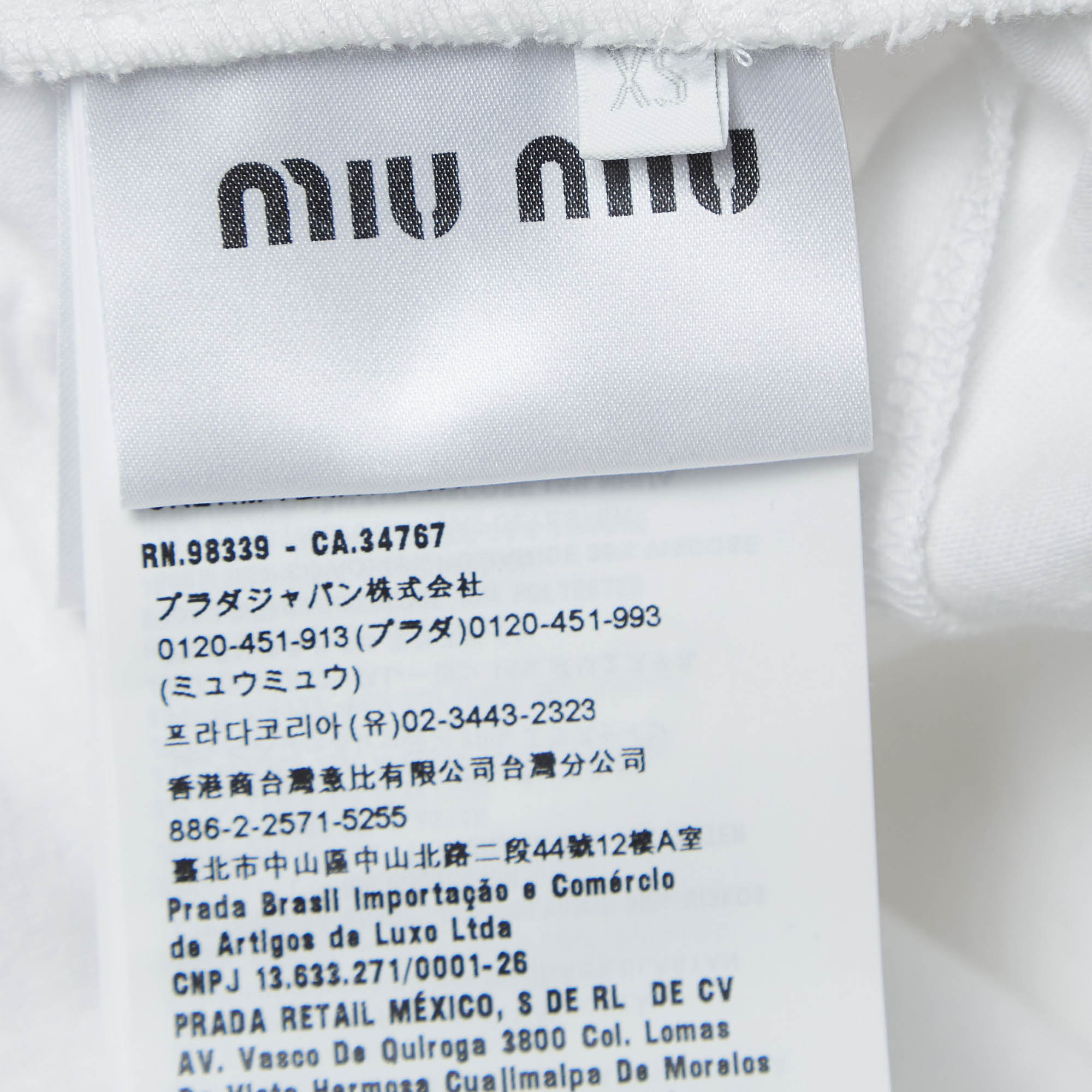 Miu Miu White Cotton Logo Patch Crop T-Shirt XS