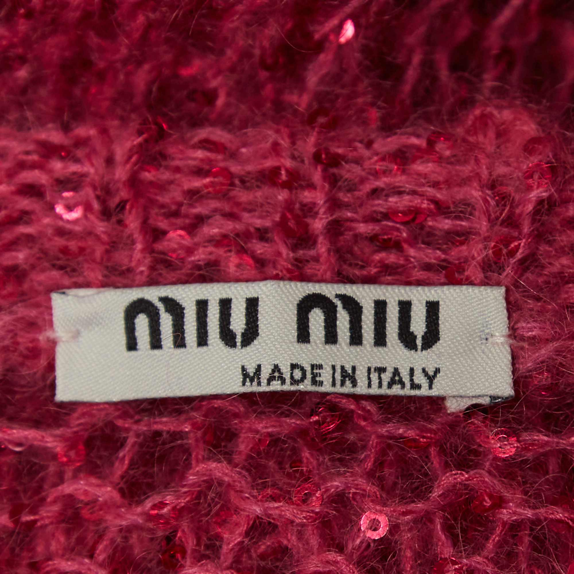 Miu Miu Pink Sequin Embellished Open Knit Sweater M
