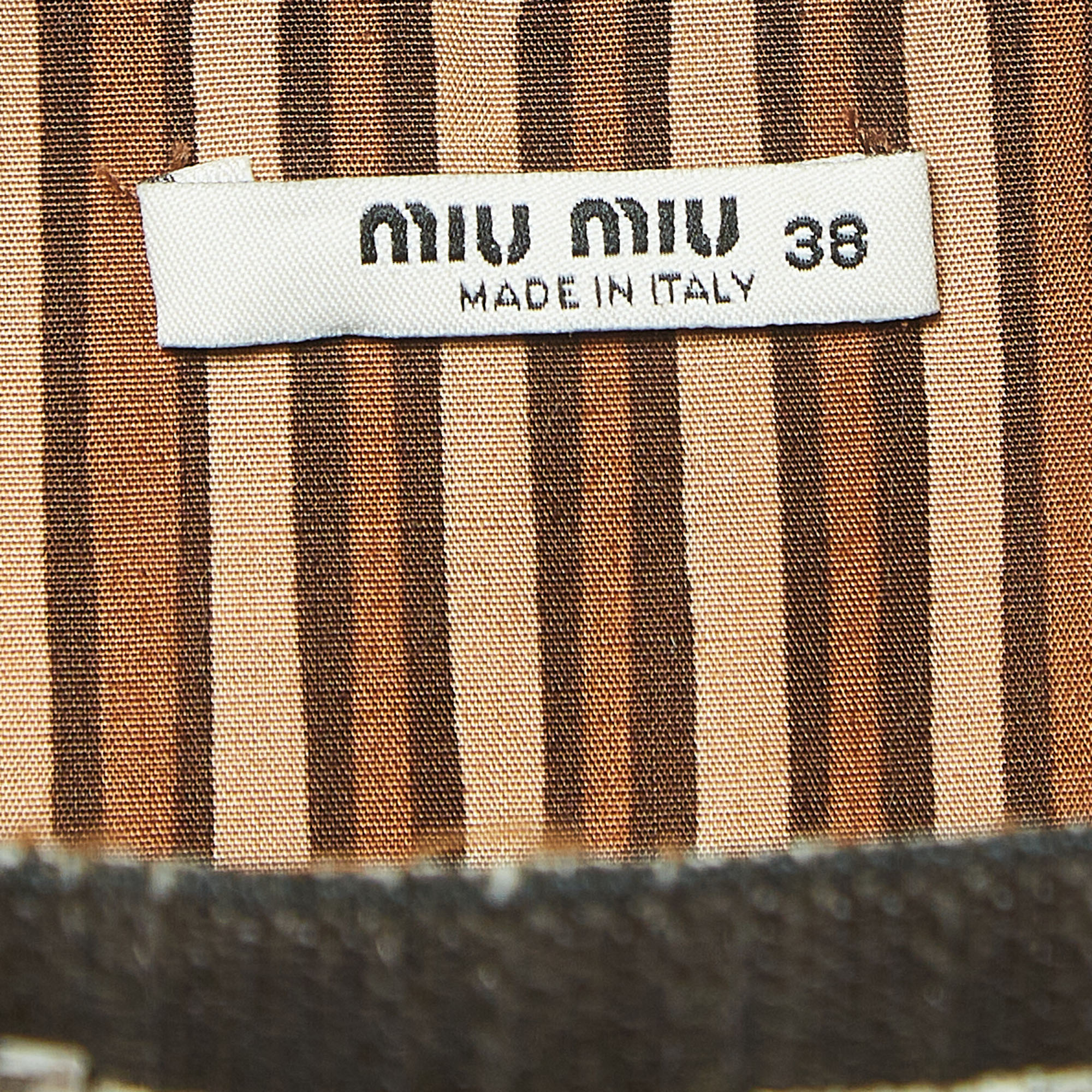 Miu Miu Brown Striped Cotton Embellished Low Neck Mini Dress S