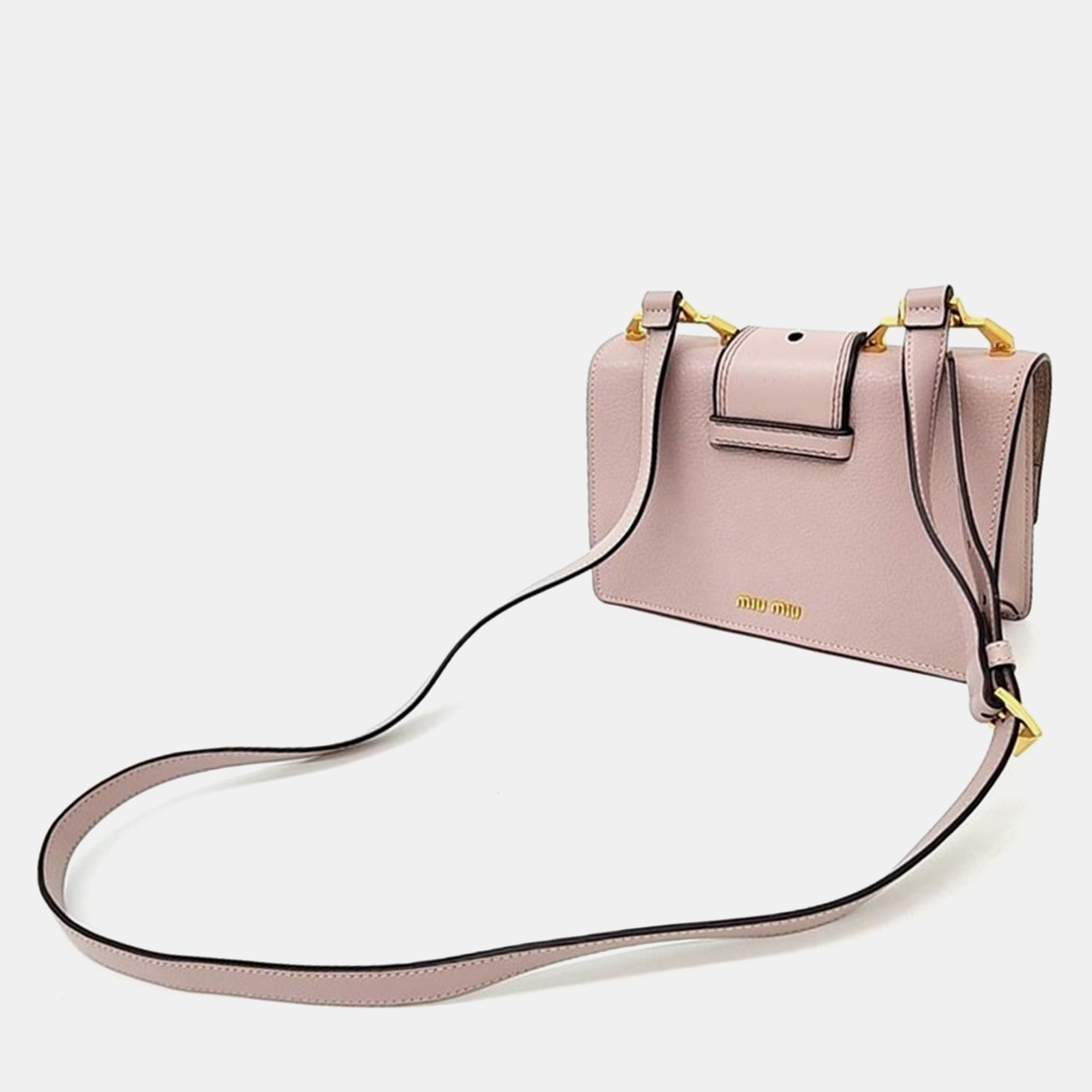 Miu Miu Dusty Pink Madras Leather Crystal Embellished Buckle Flap Shoulder Bag