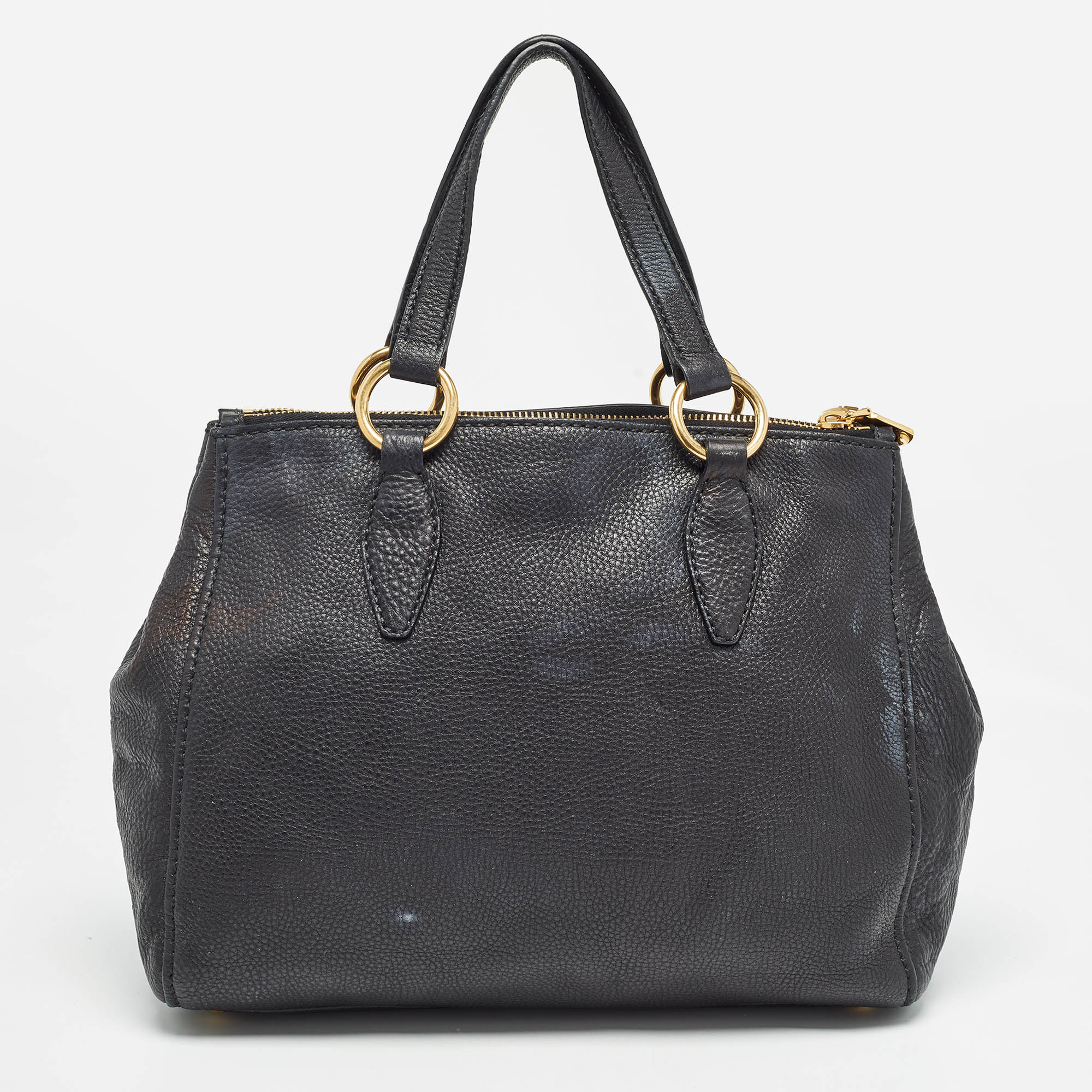 Miu Miu Black Soft Leather Double Zip Tote