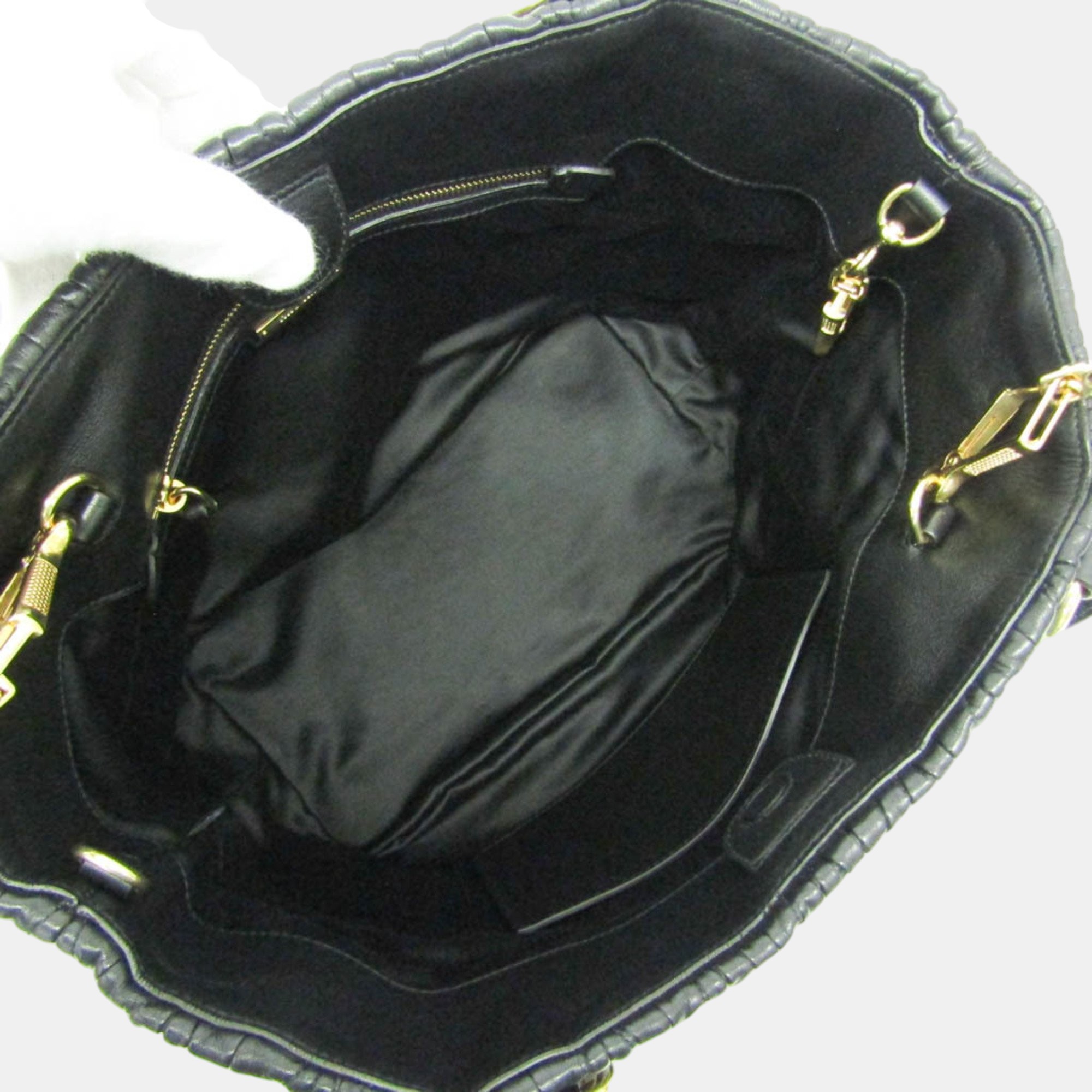 Miu Miu Black Leather Ruffle Top Handle Bag