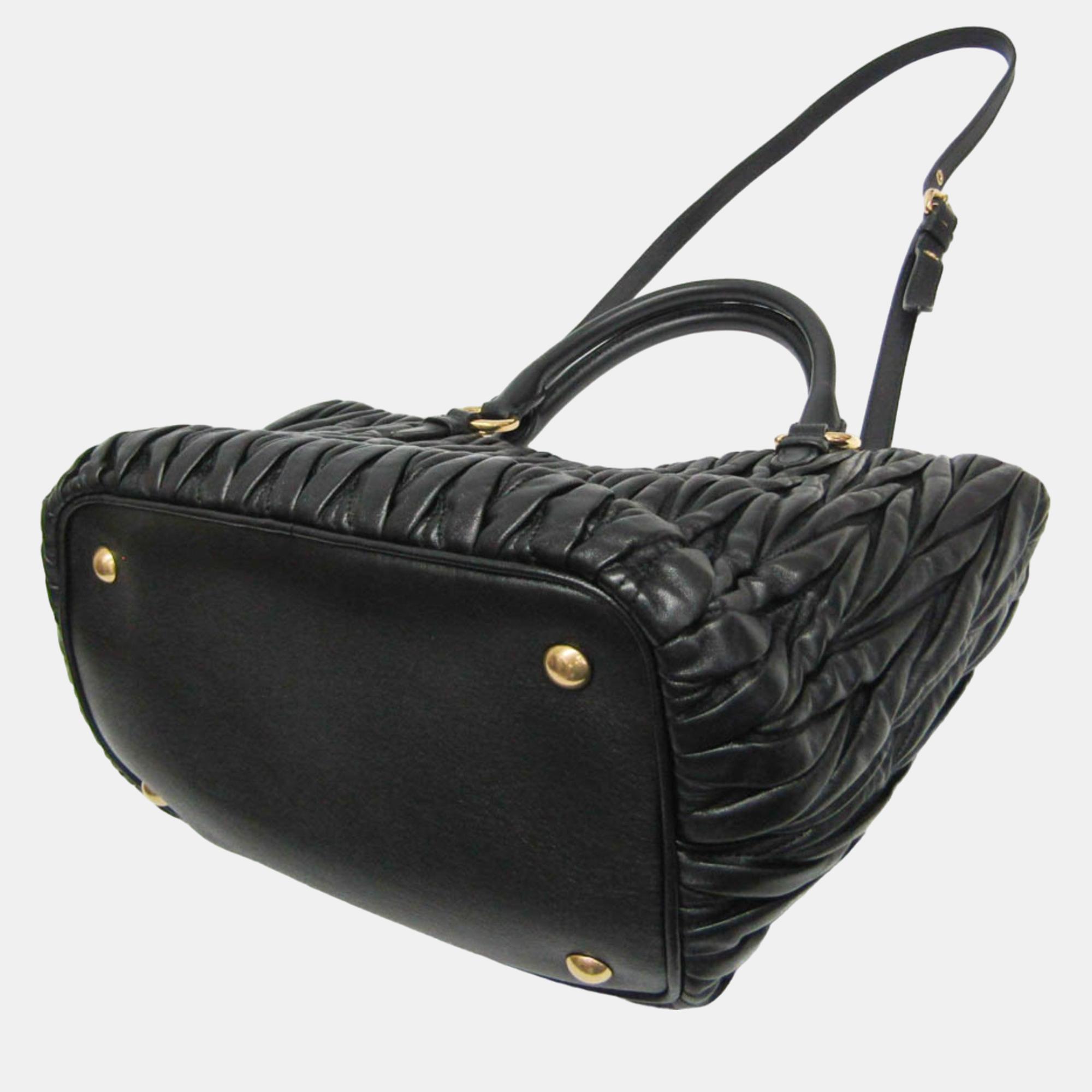 Miu Miu Black Leather Ruffle Top Handle Bag