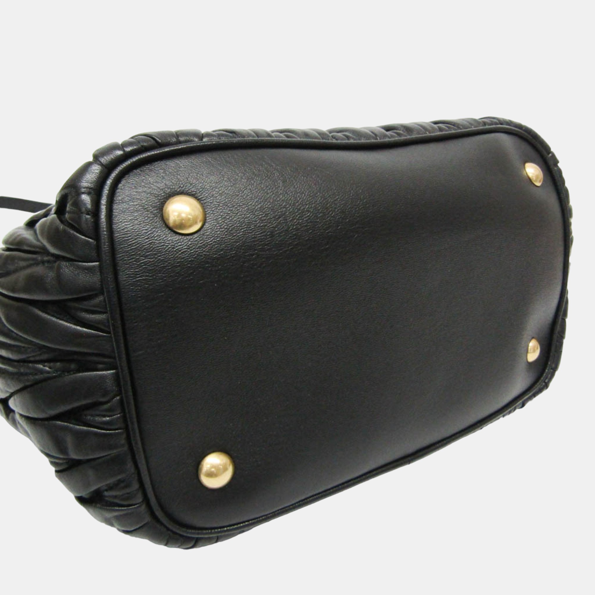 Miu Miu Black Leather Ruffle Top Handle Bag