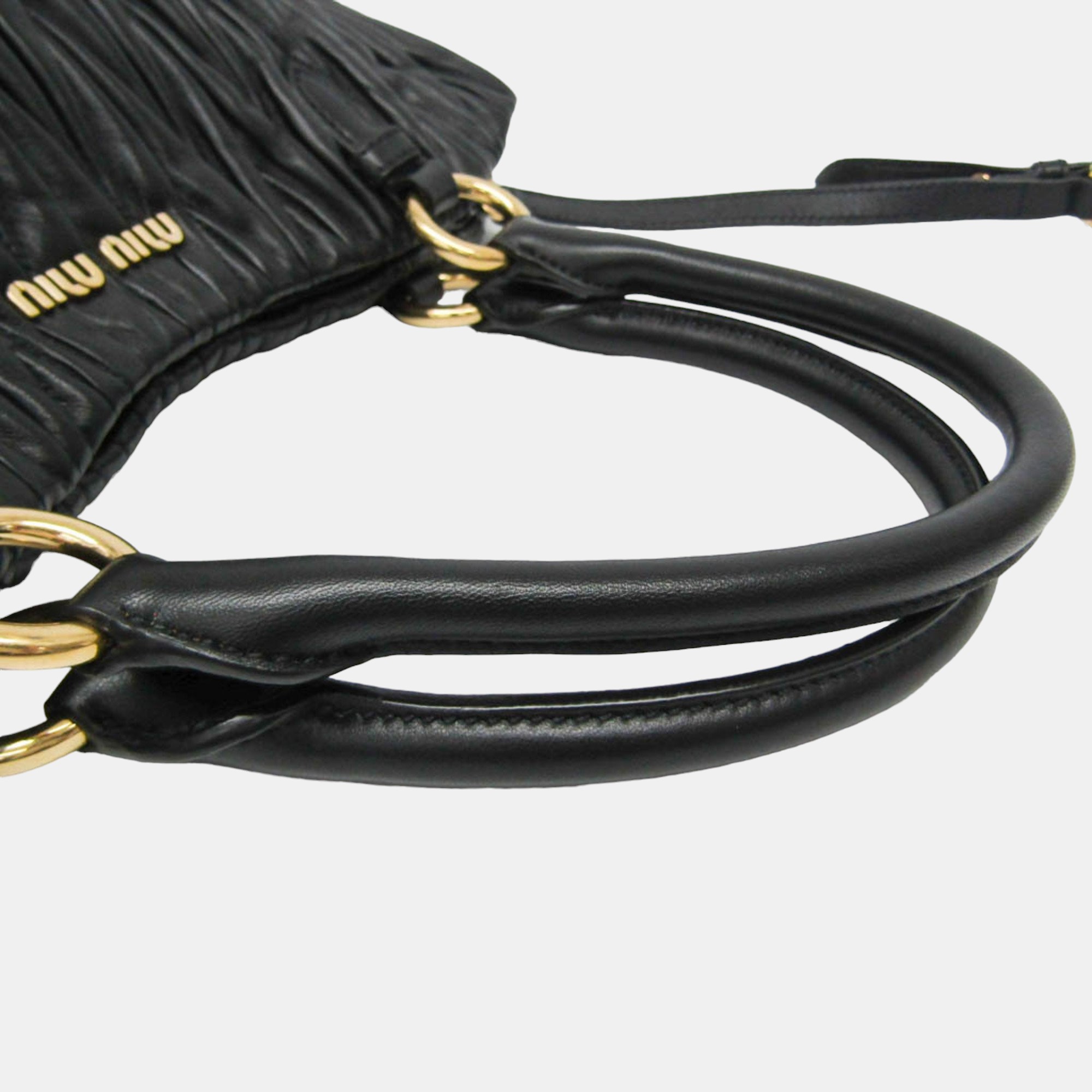 Miu Miu Black Leather Ruffle Top Handle Bag