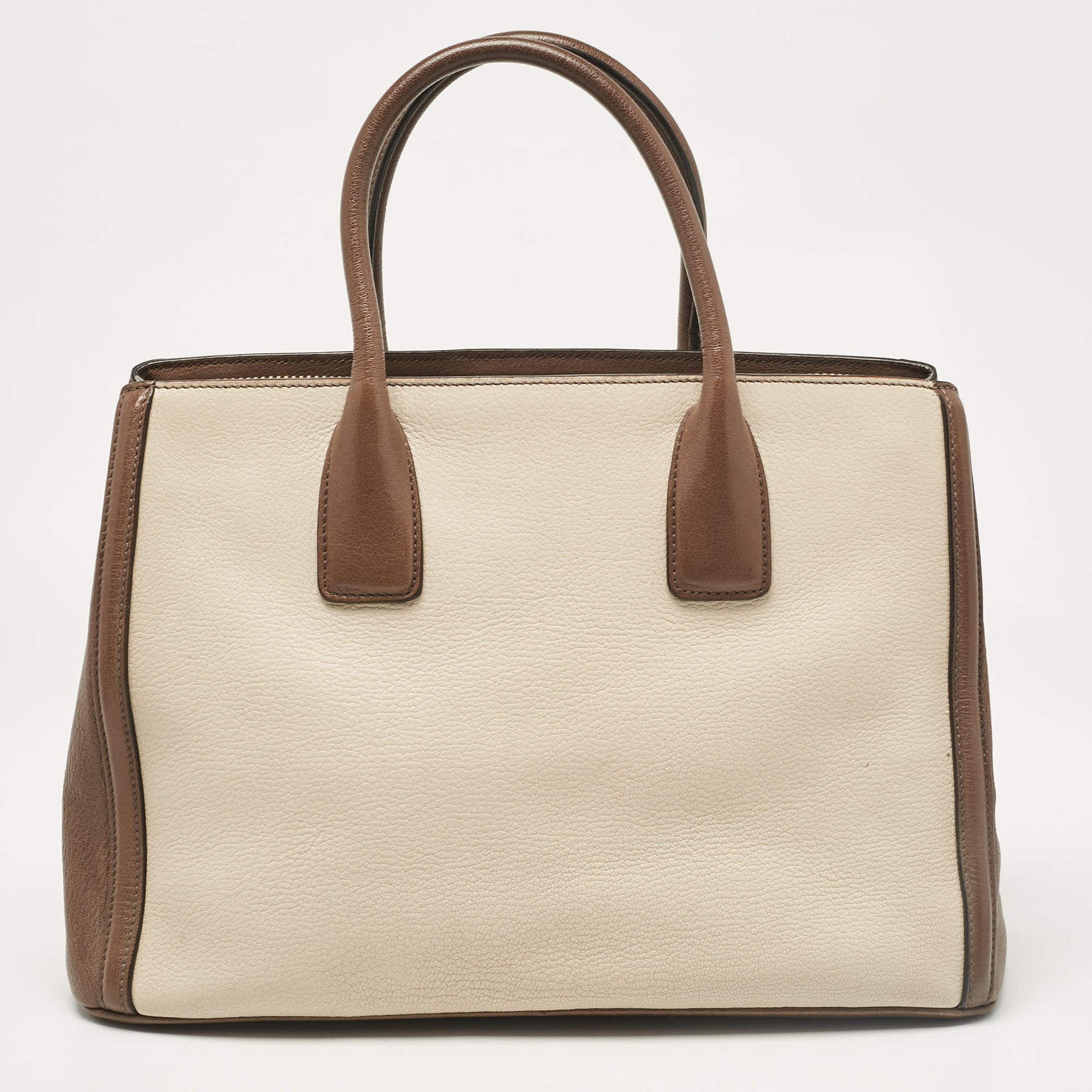 Miu Miu Brown/Beige Madras Leather Bicolor Tote