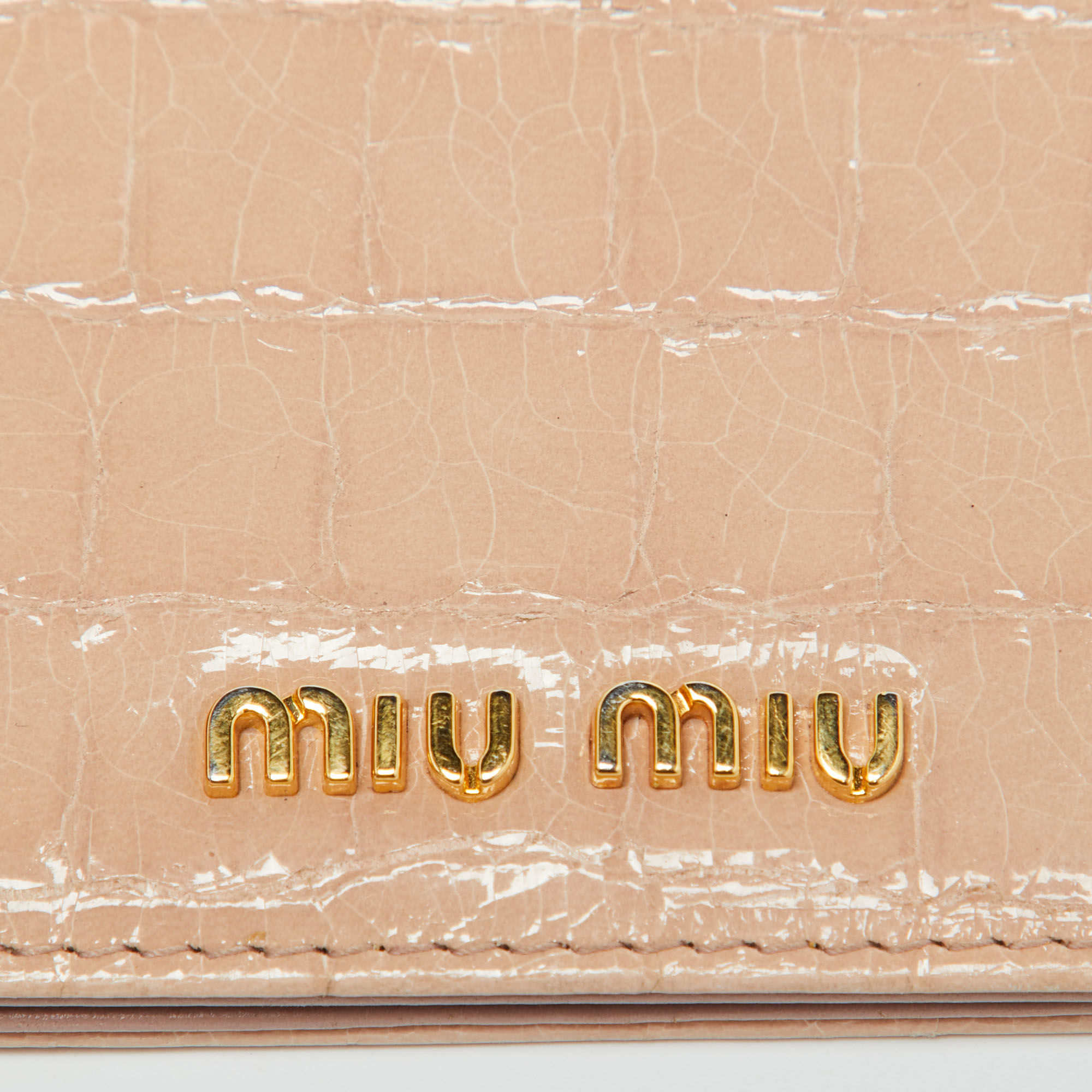 Miu Miu Beige Croc Embossed Leather Card Case