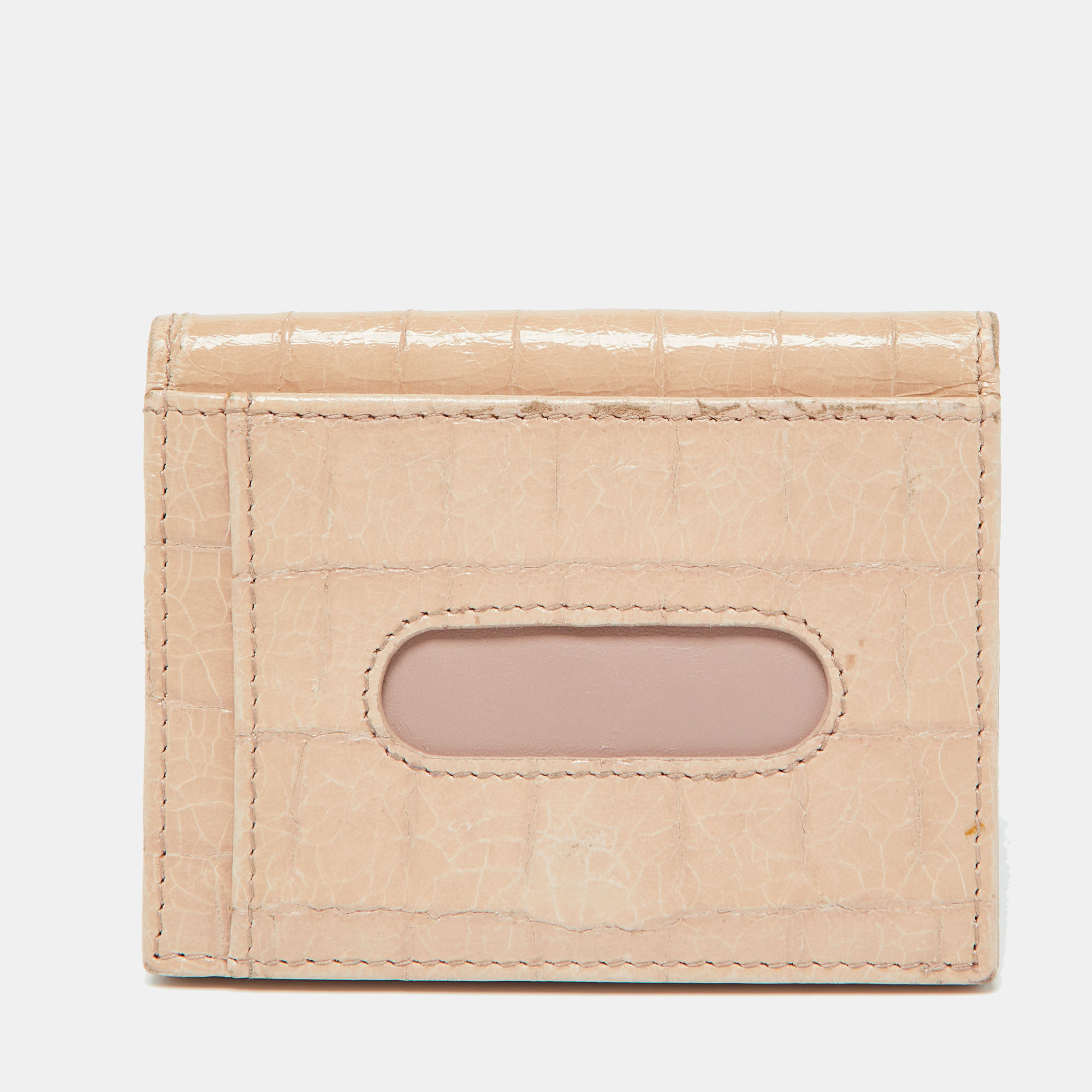 Miu Miu Beige Croc Embossed Leather Card Case