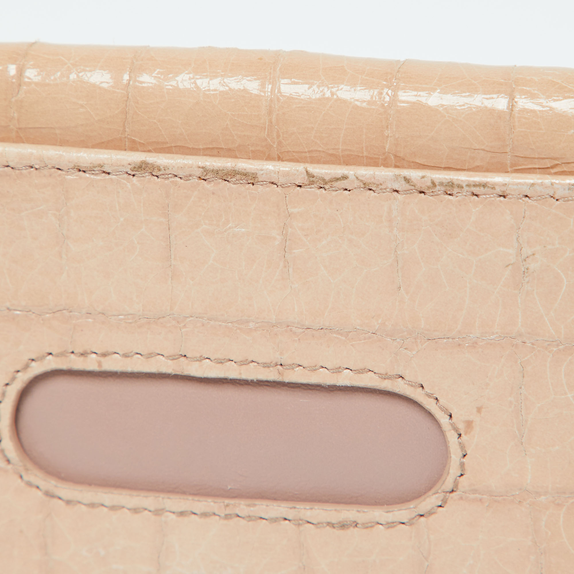 Miu Miu Beige Croc Embossed Leather Card Case