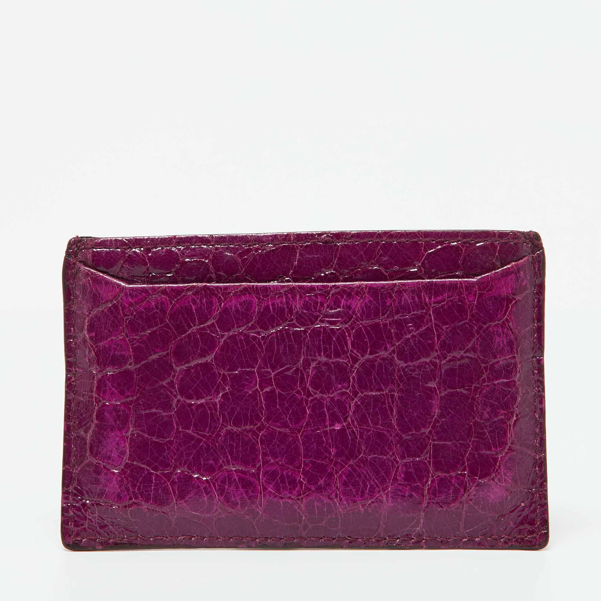 Miu Miu Purple Alligator Embossed Leather Card Case