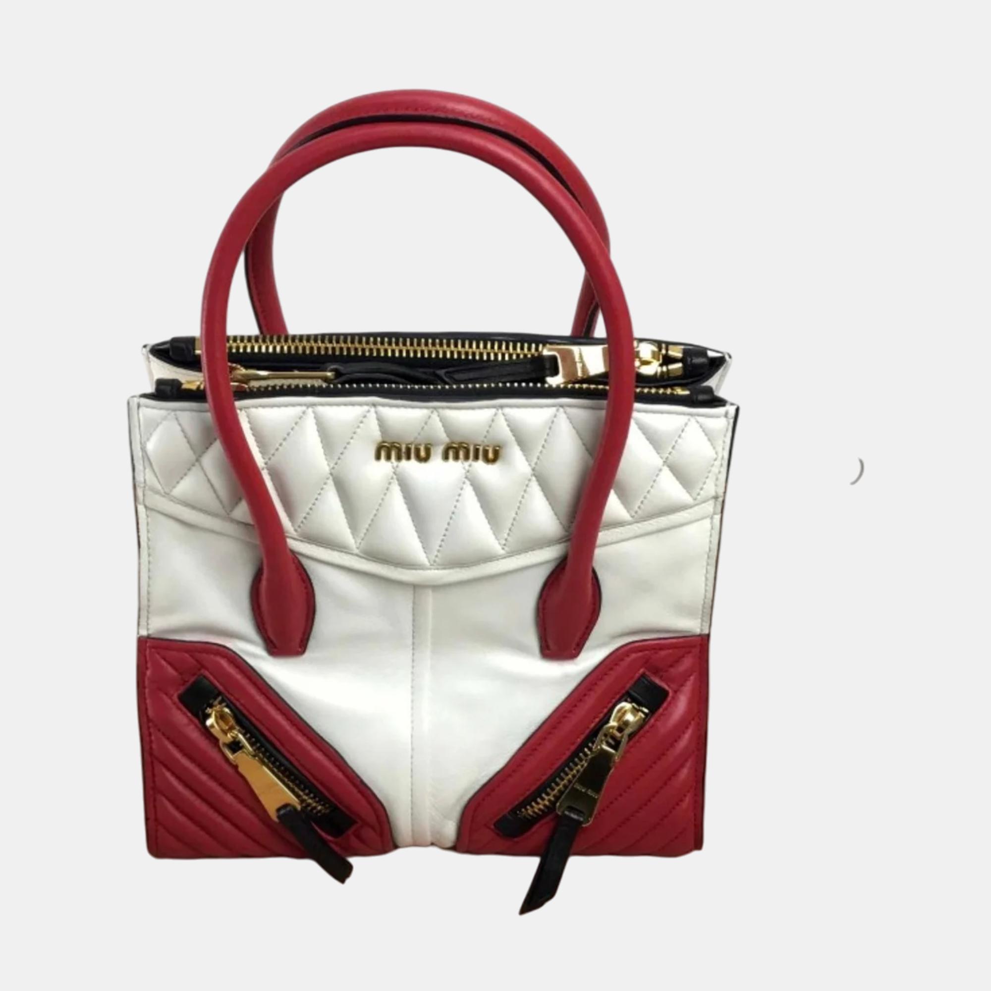 Miu Miu White Red Biker Bag