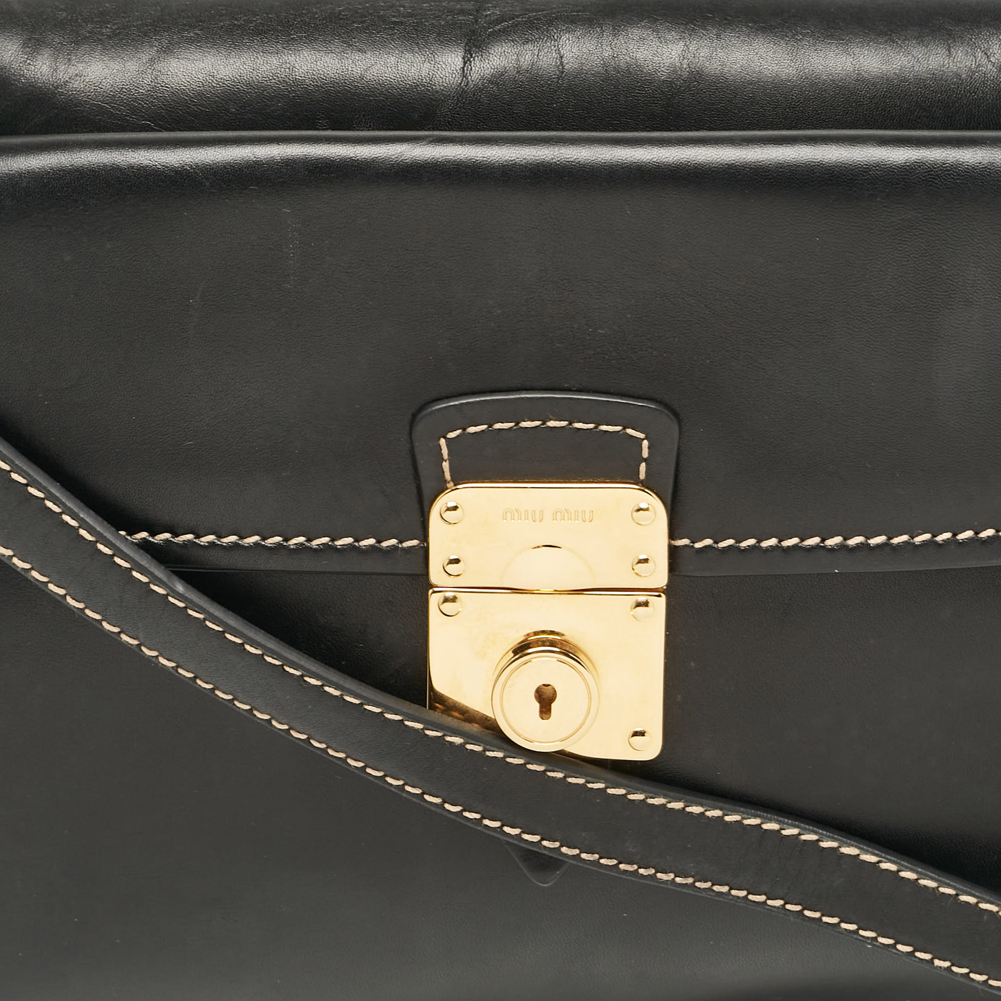 Miu Miu Black Leather Fold Over Shoulder Bag