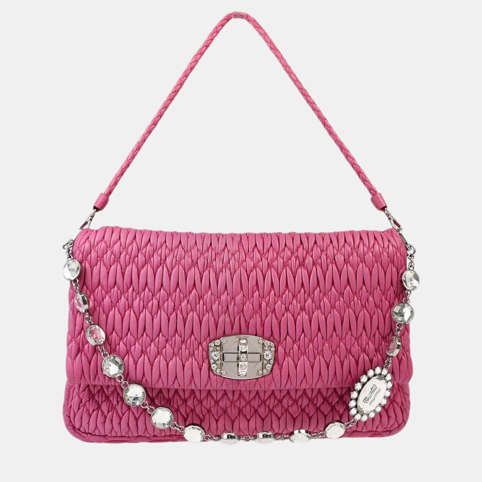 Miu Miu Pink Nappa Crystal Handbag