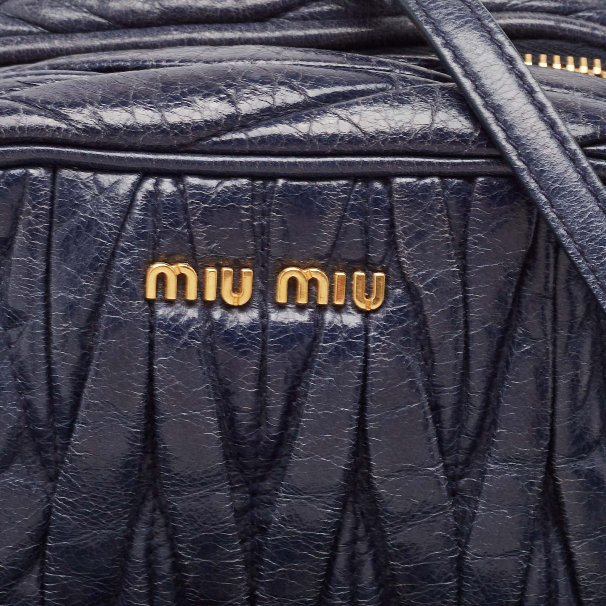 Miu Miu Navy Blue Matelassé Leather Camera Crossbody Bag