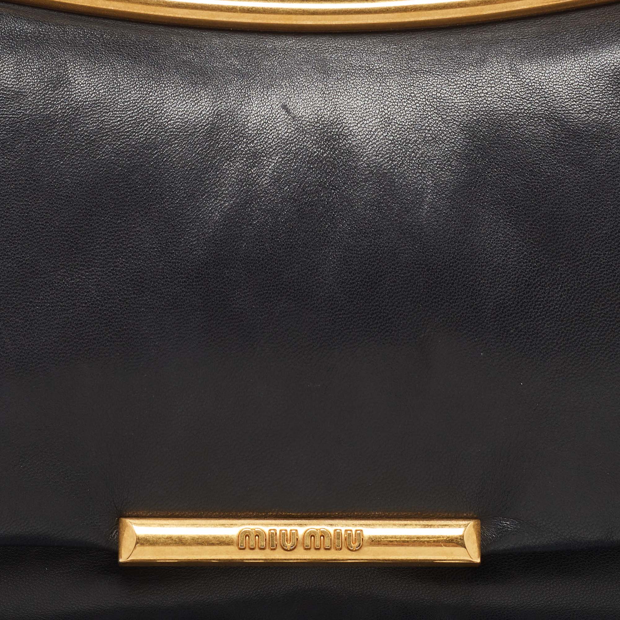 Miu Miu Black Leather Flap Frame Clutch