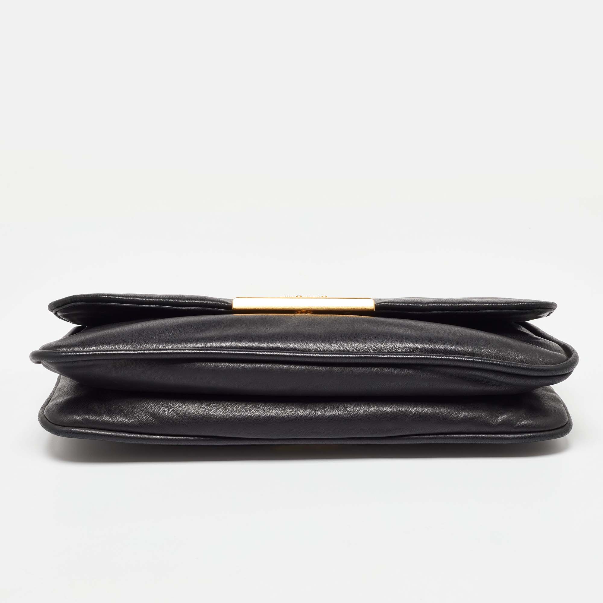 Miu Miu Black Leather Flap Frame Clutch