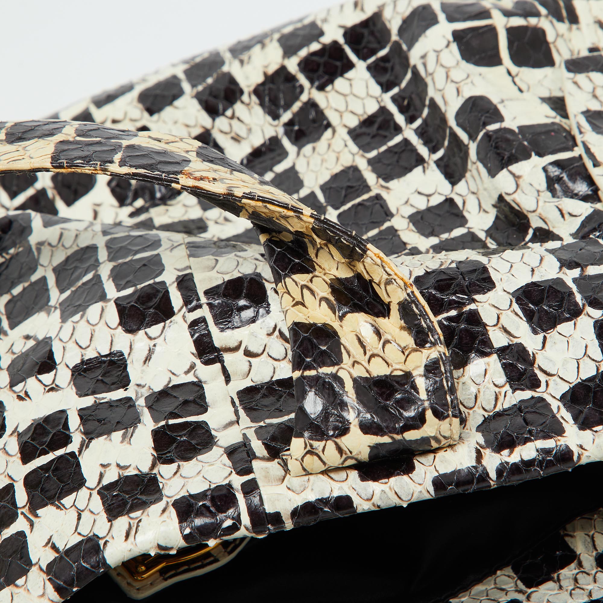 Miu Miu Black/Cream Snakeskin Side Bow Tote