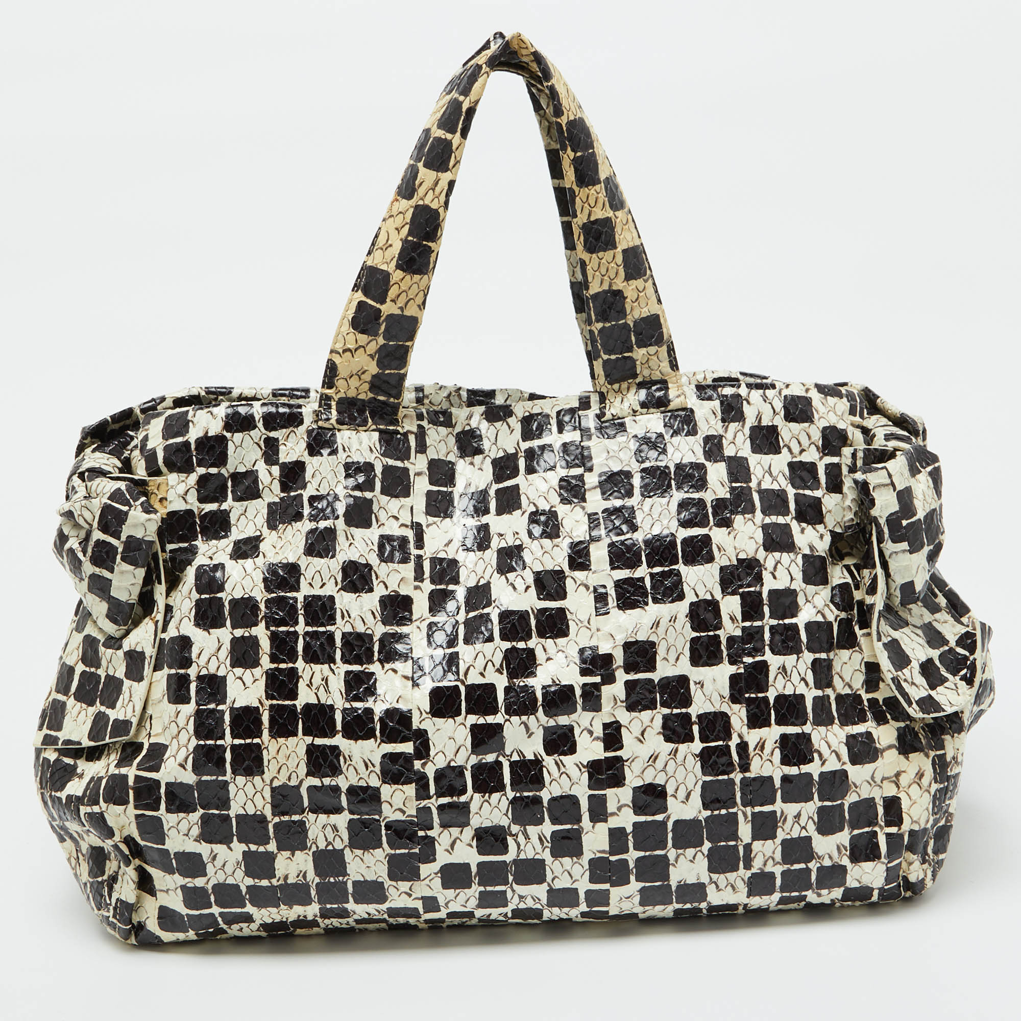 Miu Miu Black/Cream Snakeskin Side Bow Tote