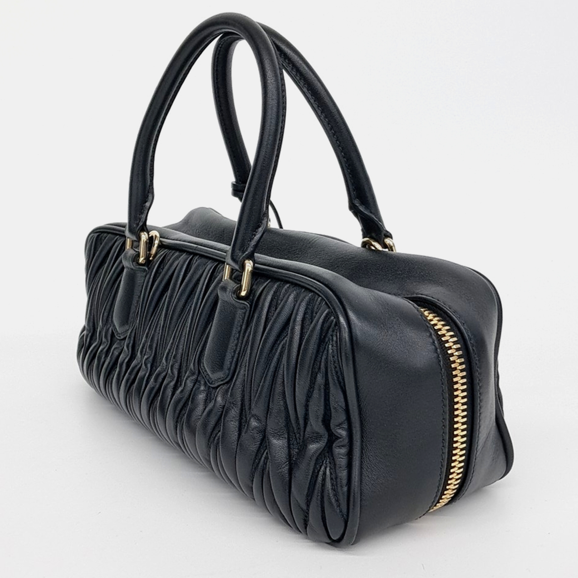 Miu Miu Black Leather Matrasse Arkady Tote Bag