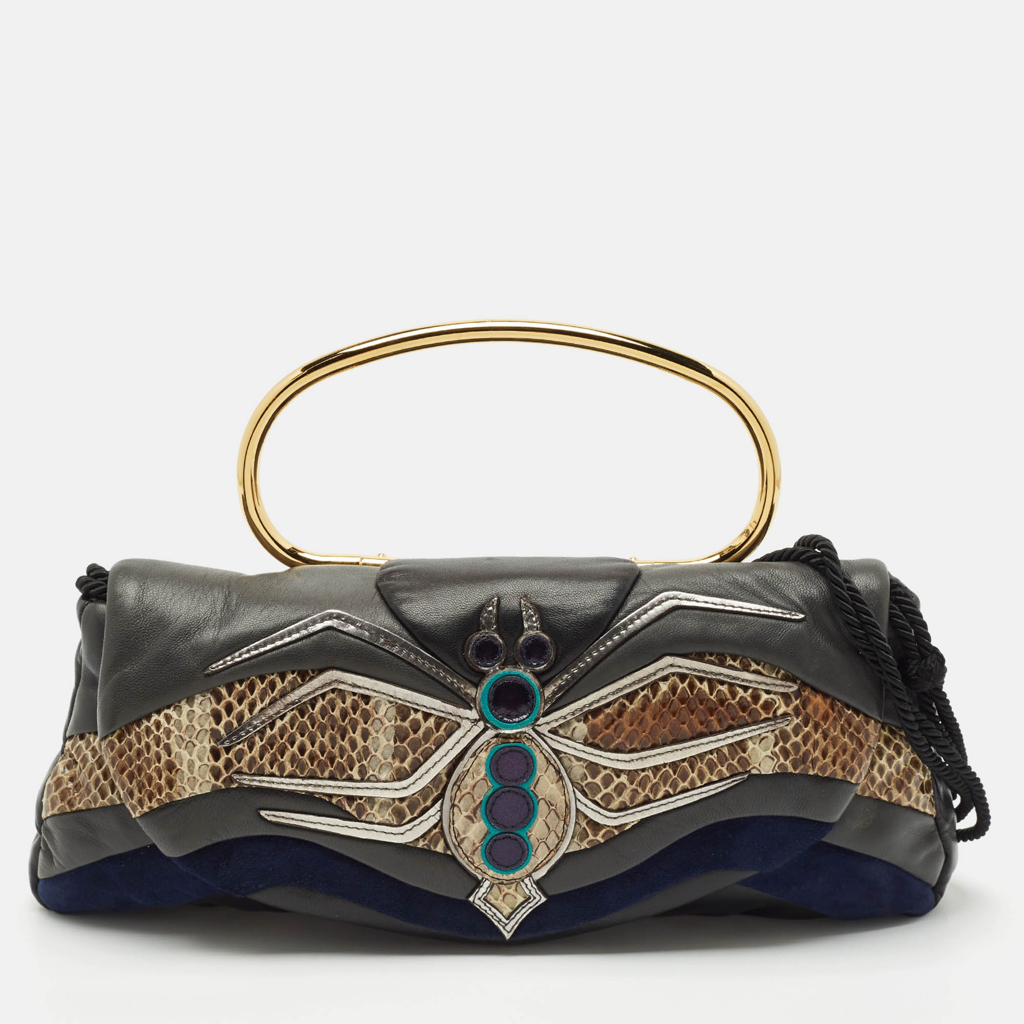 Miu Miu Dark Grey/Blue Leather, Suede and Python Spider Clutch Bag
Miu Miu Dark Grey/Blue Leather, Suede and Python Spider Clutch Bag