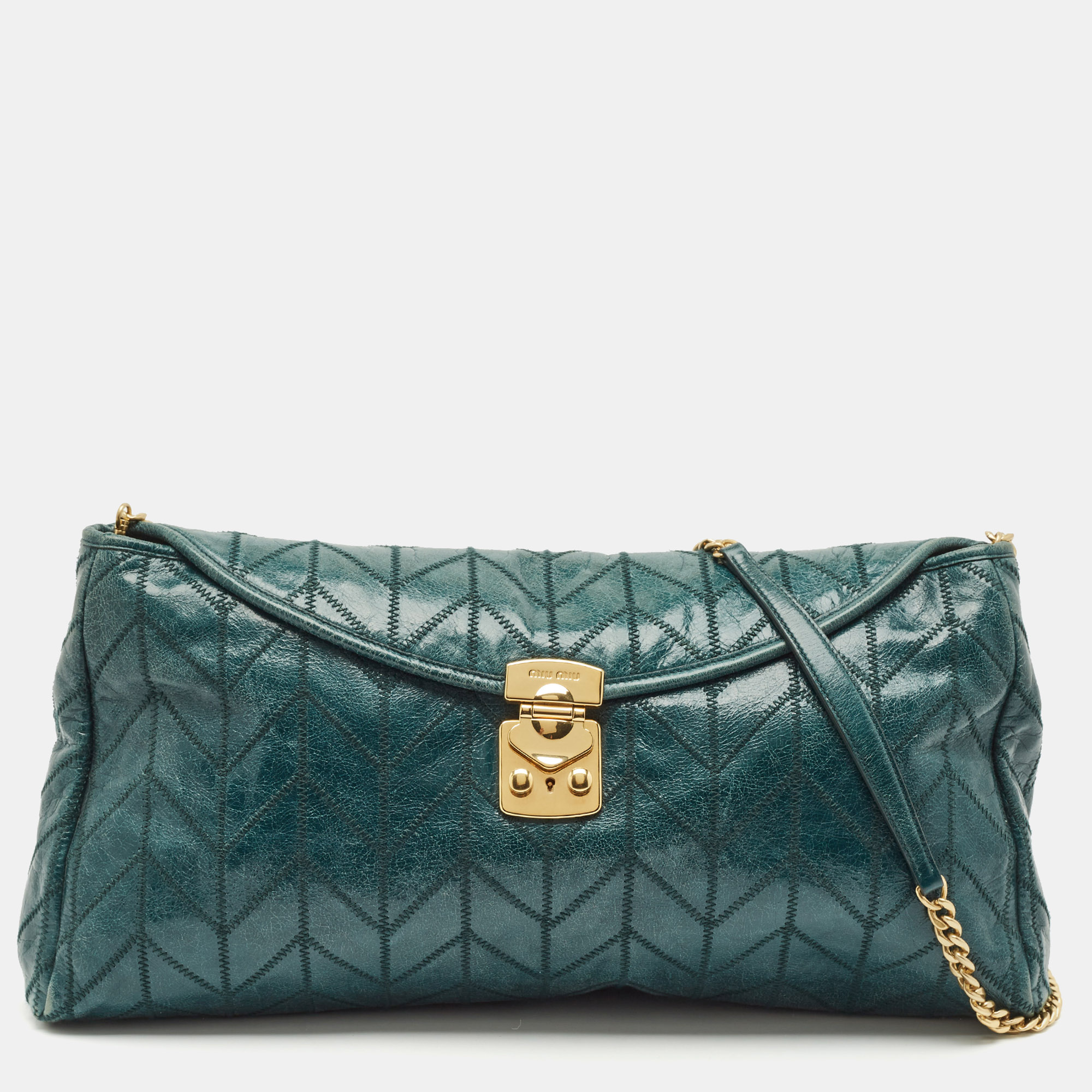 Miu Miu Green Vitello Shine Patchwork Leather Flap Chain Shoulder Bag
Miu Miu Green Vitello Shine Patchwork Leather Flap Chain Shoulder Bag